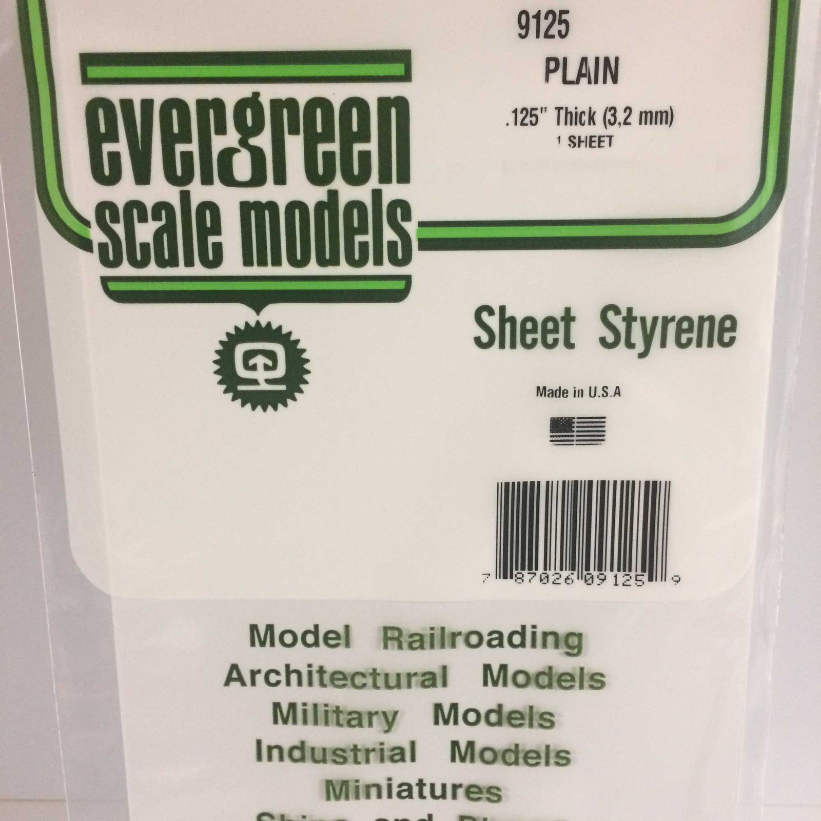 Evergreen Scale Models White Sheet .125 x 6 x 12 1 EVG9125 Plastic Building