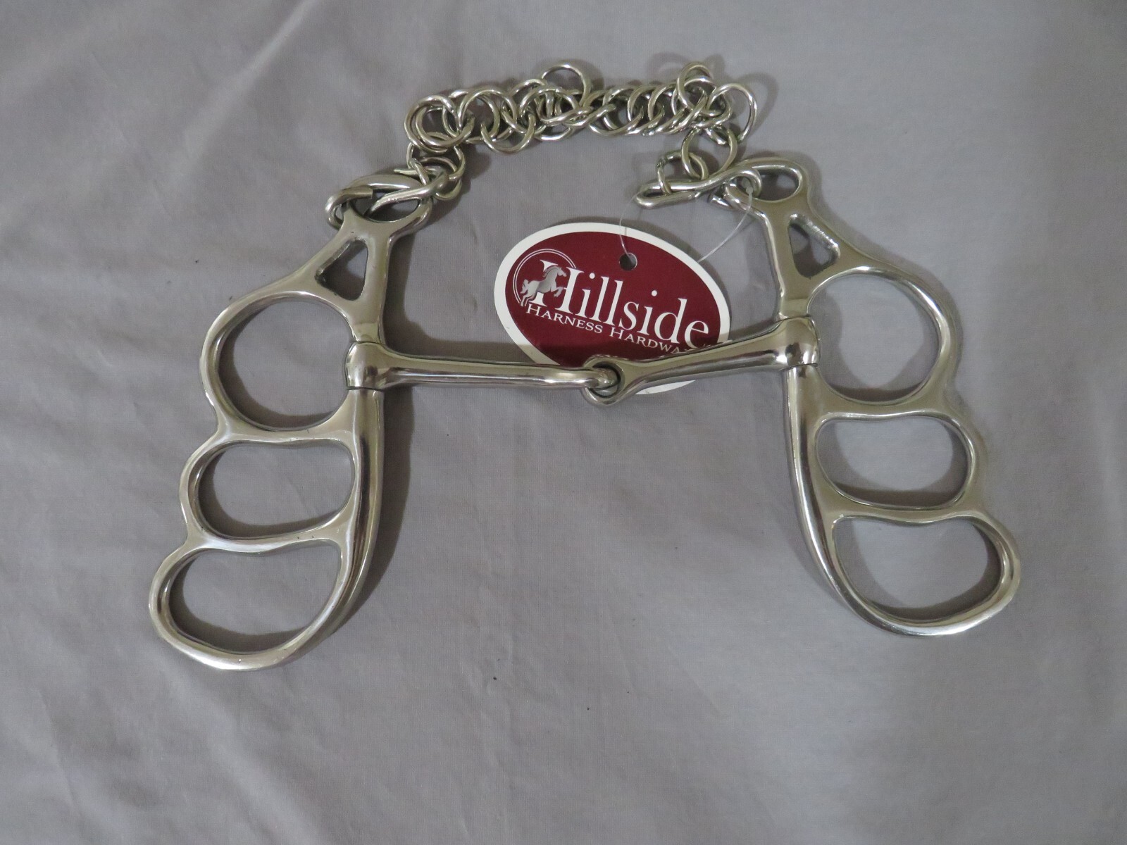 Driving English style Show Bit Snaffle Mouth 6.125" Stainless with chin chain
