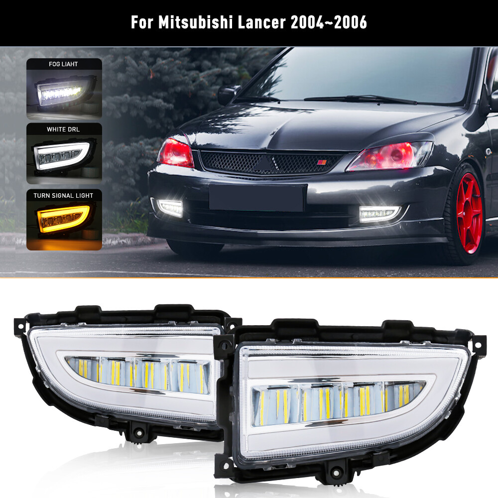 For 2004-2006 Mitsubishi Lancer LED DRL Fog Light Daytime Running Lamp w/ Turn