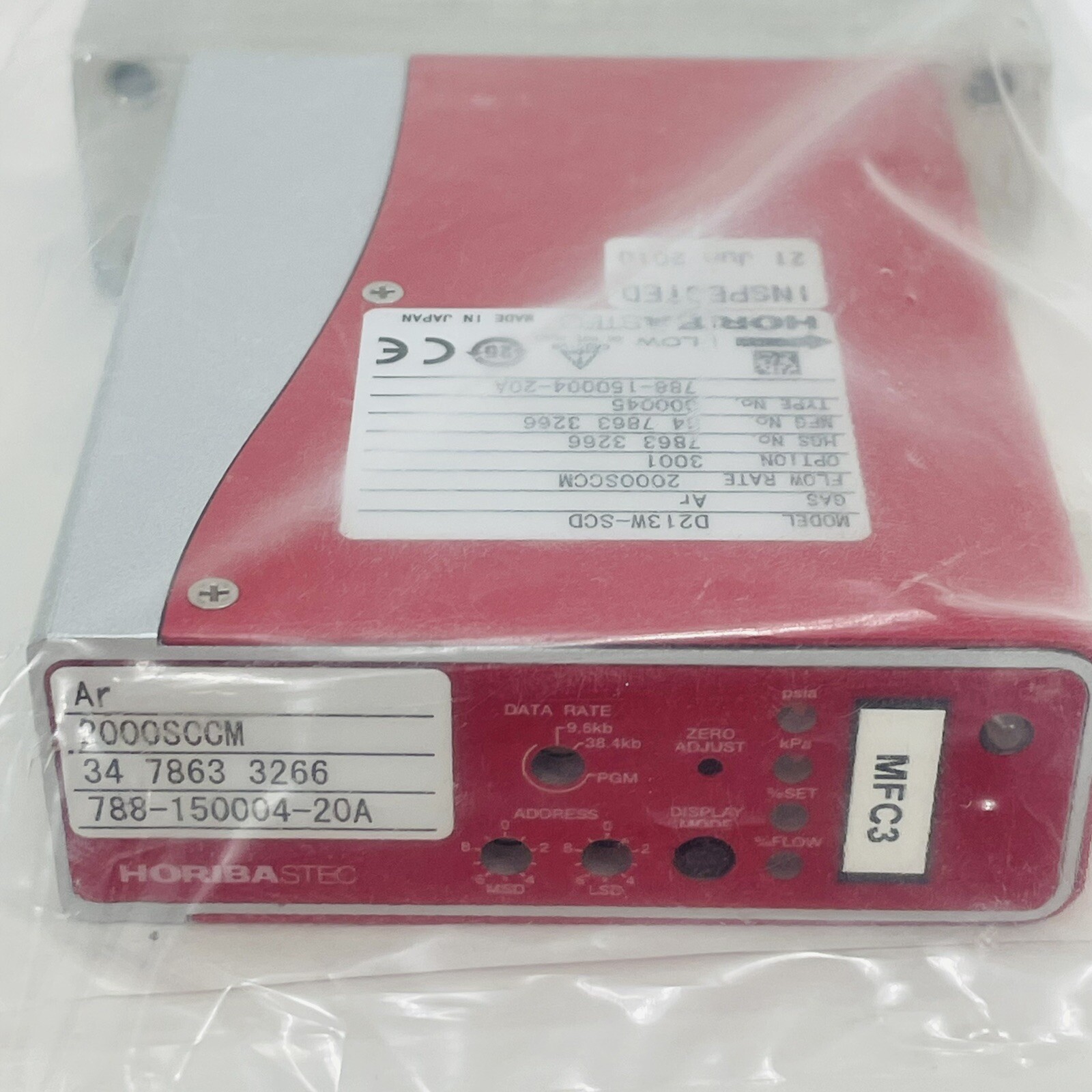 HoribaSTEC D213W-SCD Digital Mass Flow Controller Module 2000SCCM Argon ~NEW~