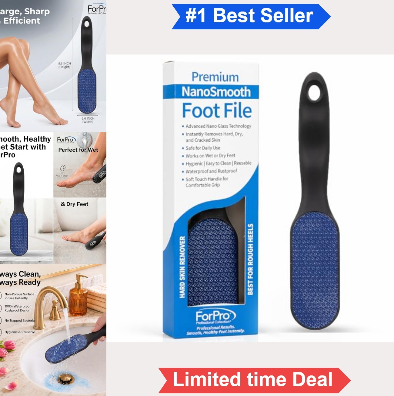 Nano Glass Foot File Callus Remover Double-Sided Coarse Fine Wet Dry Ergonomic
