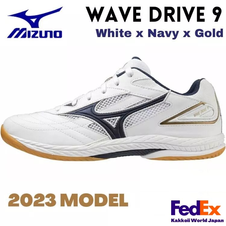 Mizuno Unisex Table Tennis Shoes WAVE DRIVE 9 White/Navy/Gold 81GA2205 14 NEW!!