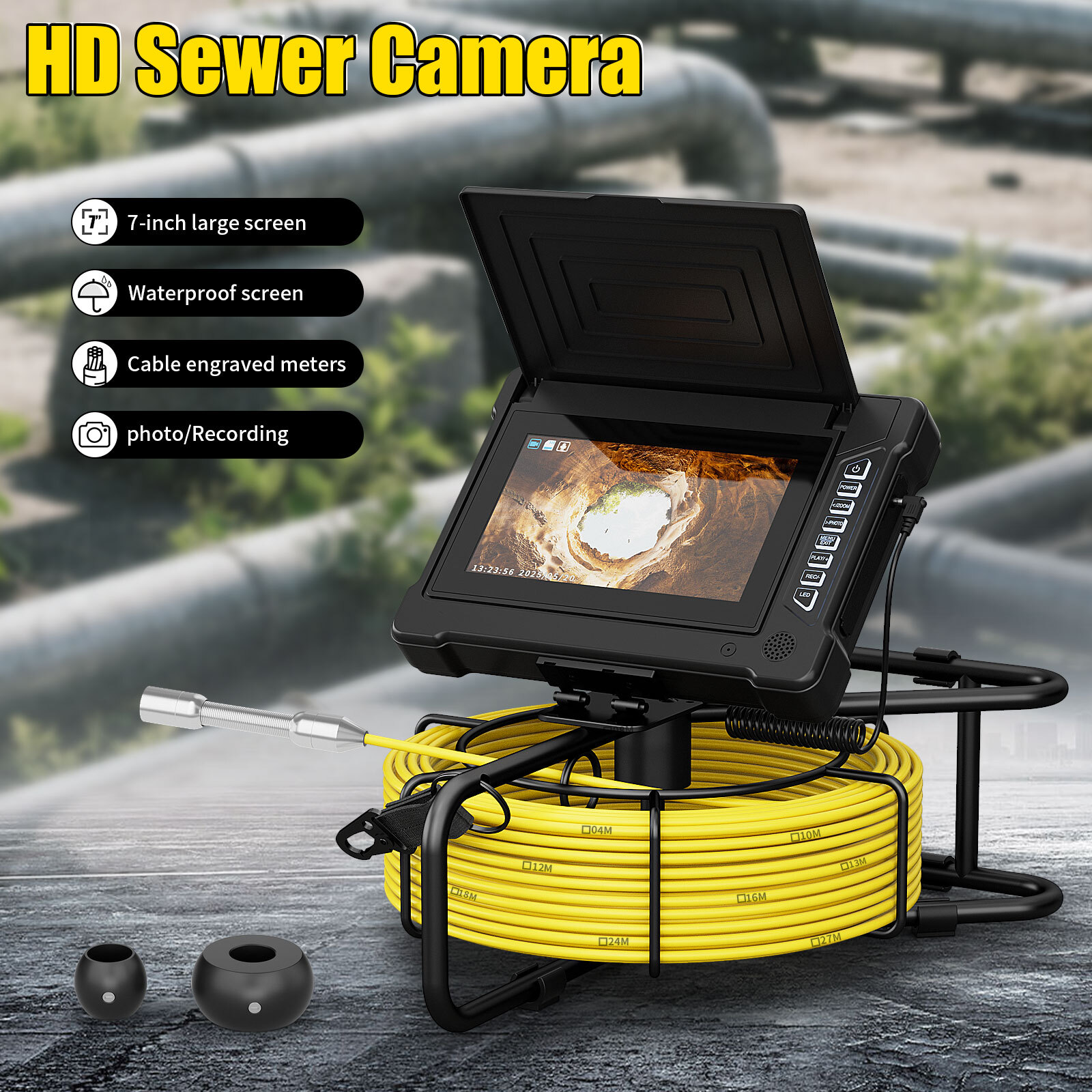 40m 7inch Sewer Camera Pipe Inspection Camera Drain Industrial Endoscope Camera