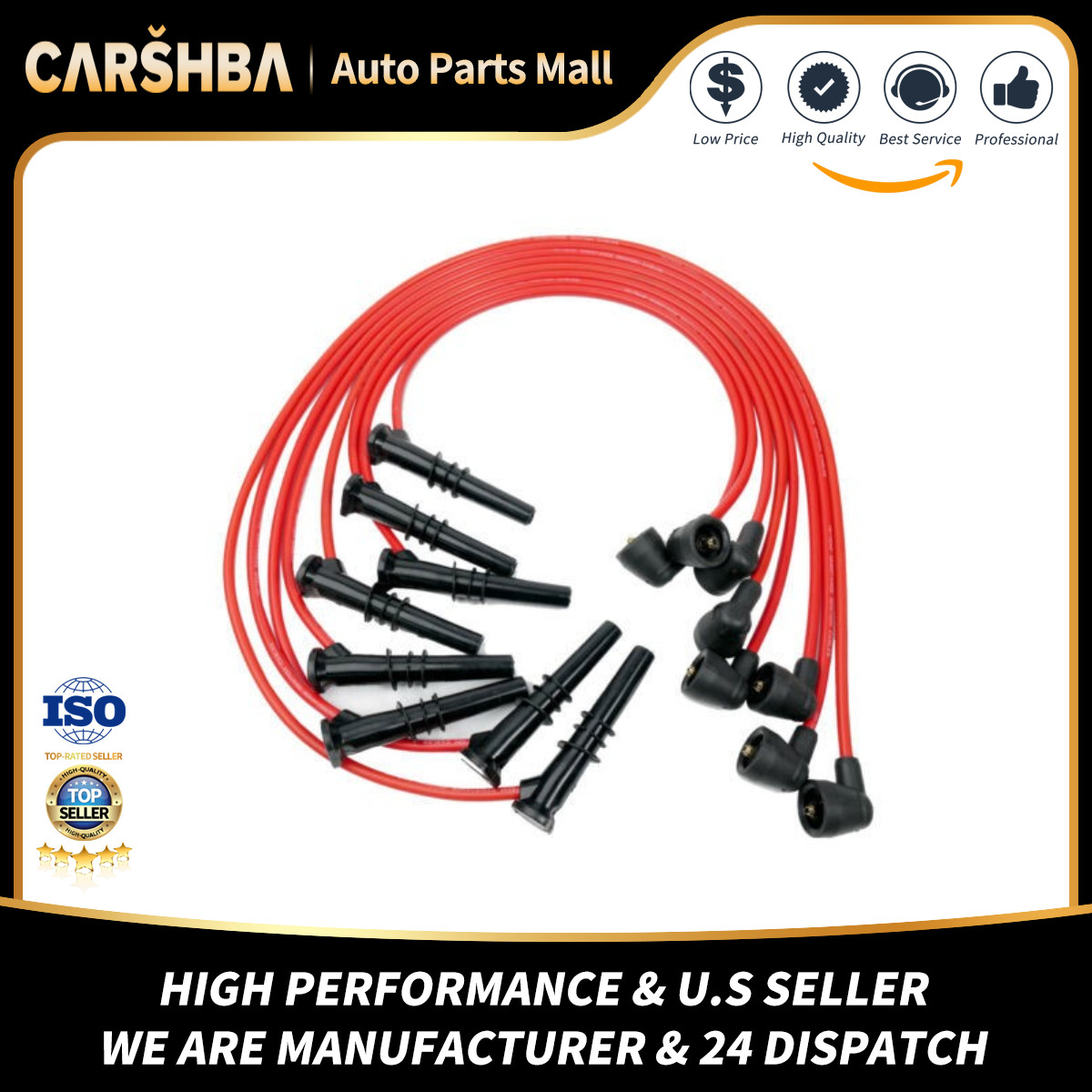 Red Spark Plug Wires For 96-99 Ford F-150 F-250 Lincoln Mercury 4.6L V8 2X1320