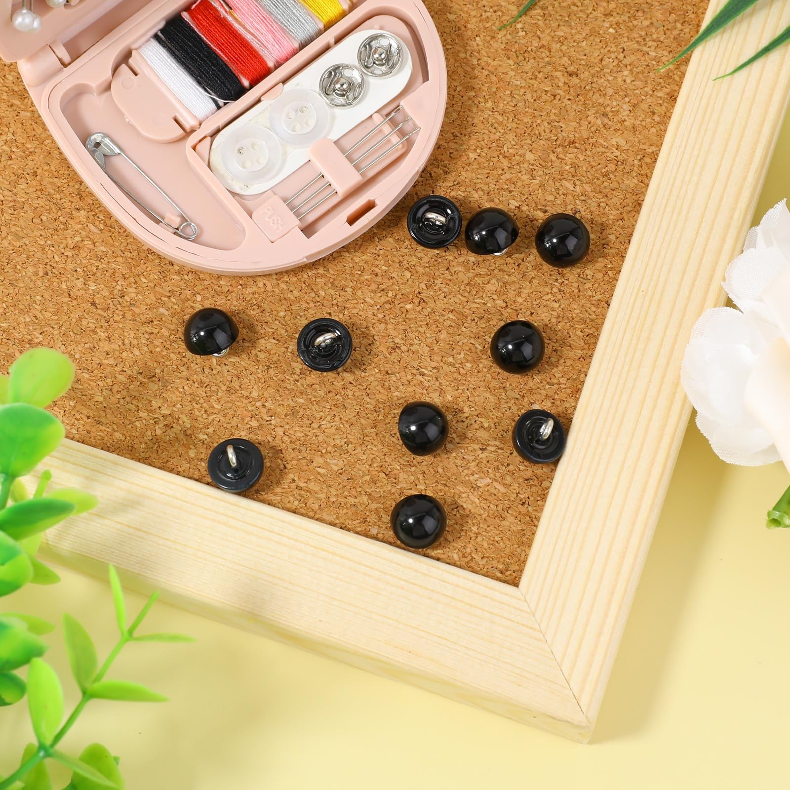 50Pcs 10mm Black Buttons - Round Pearl, Half Ball one size,