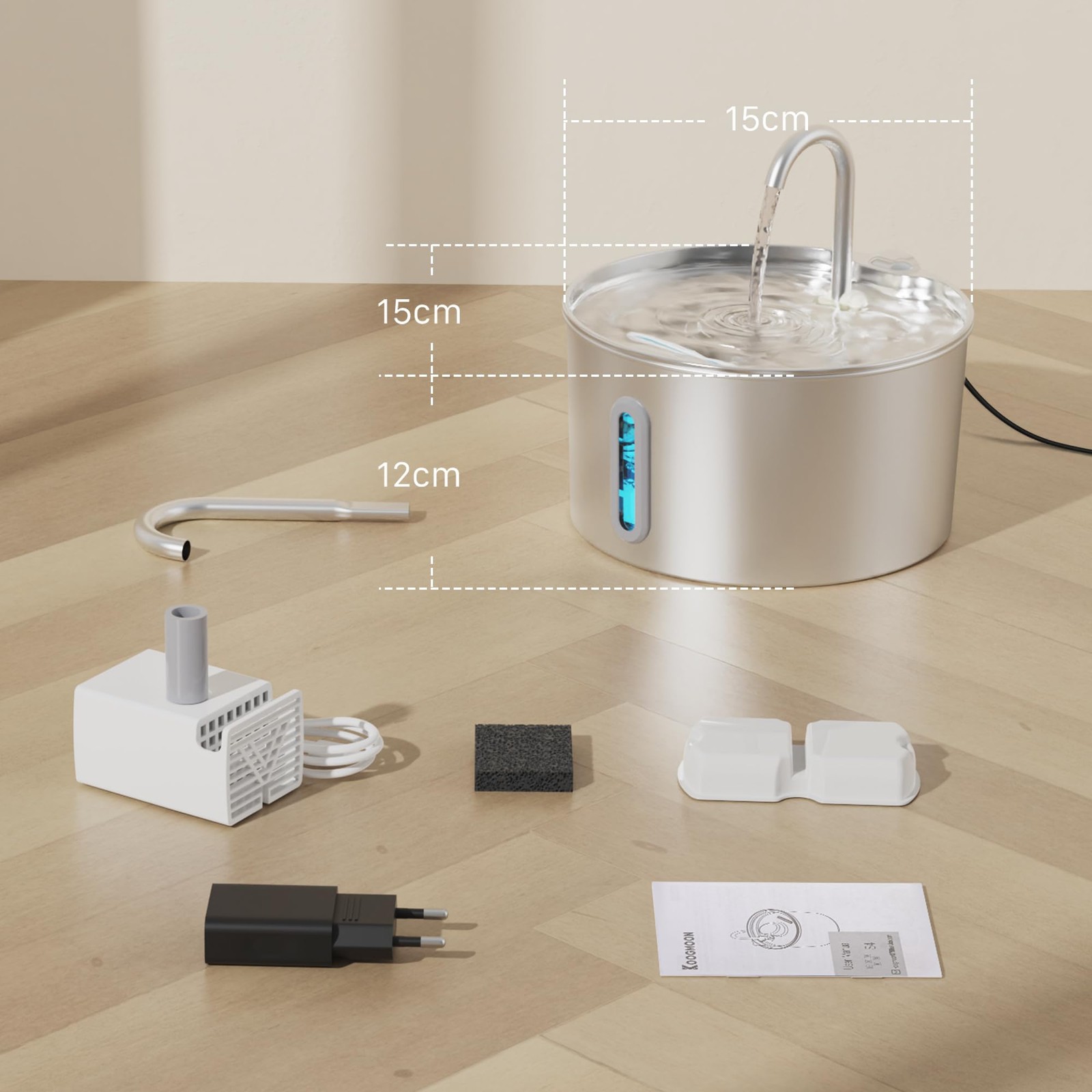 Cat Water Fountain Stainless Steel: 2.2 L Cat Fountain for Drinking - Automat...
