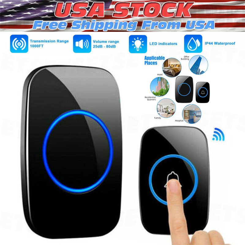 1000FT Wireless Doorbell Waterproof 1 Plugin Receiver Adjustable Volume 38 Chime