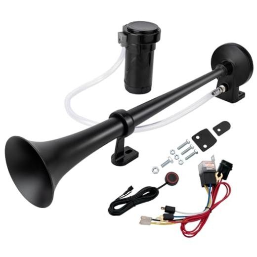 Air Horns for Truck, Loud Train Horn for Car, Black（Trumpet Horn with Button）