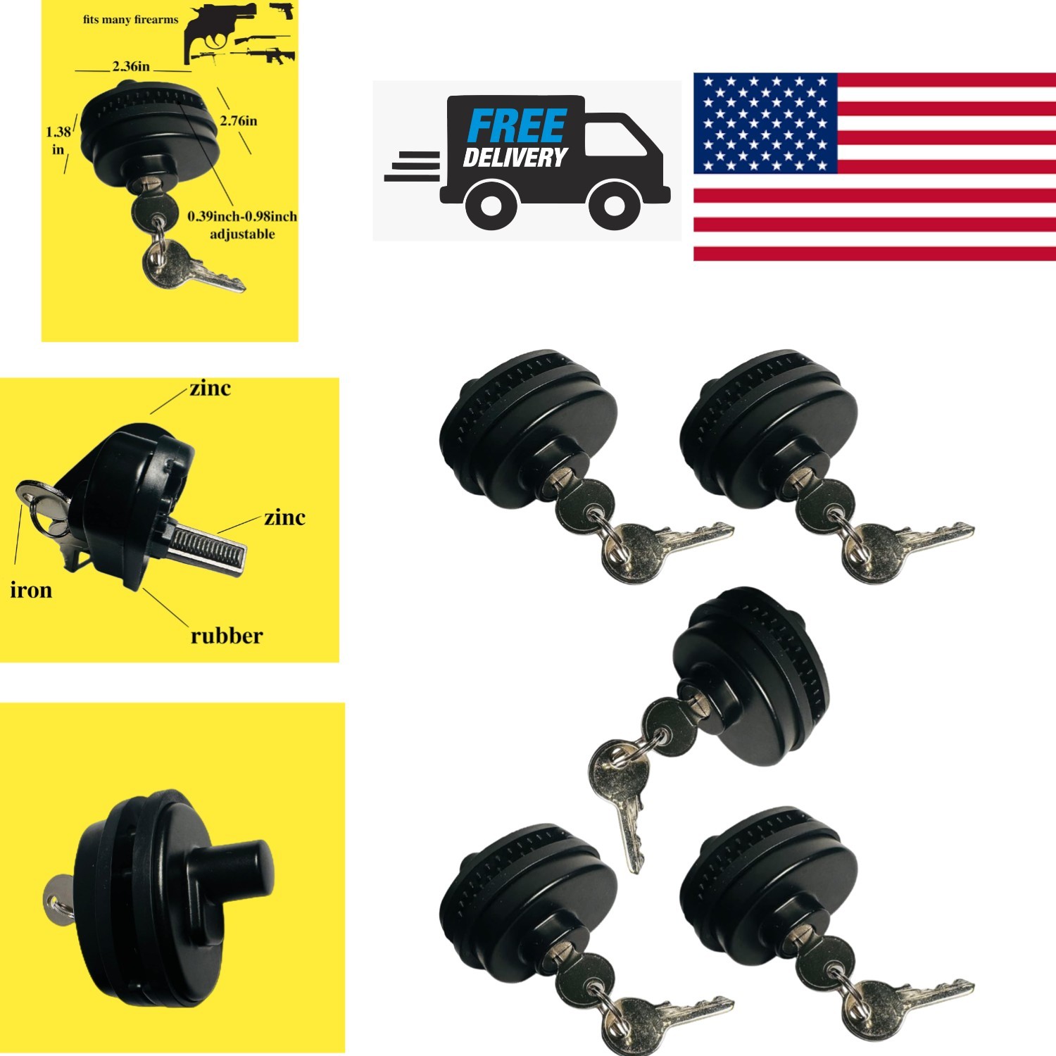 Universal Trigger Lock for Guns with Keys Black Adjustable Mechanism for Safety