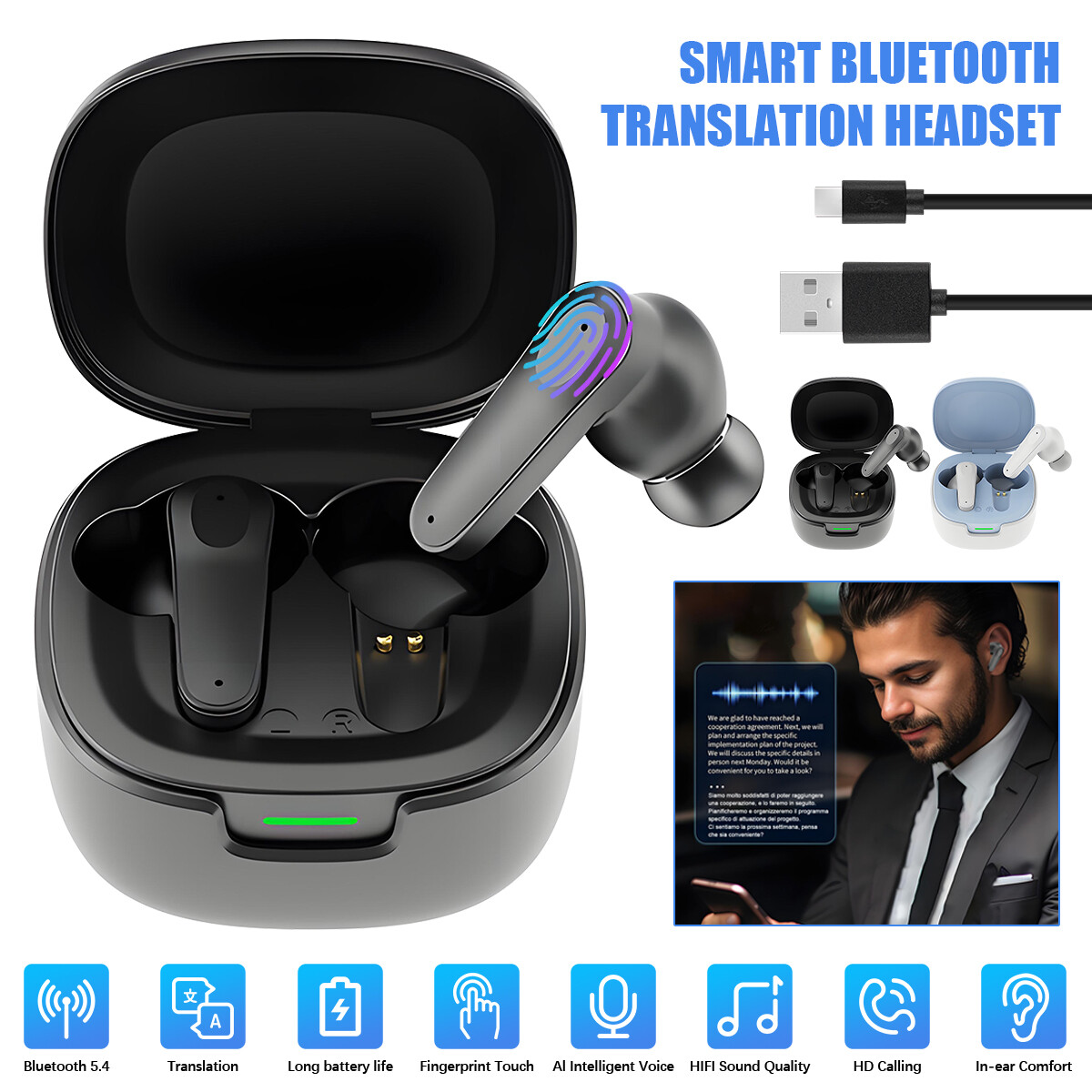 144+ Multilingual Wireless Bluetooth 5.4 Translation Earphone Translator Earbuds