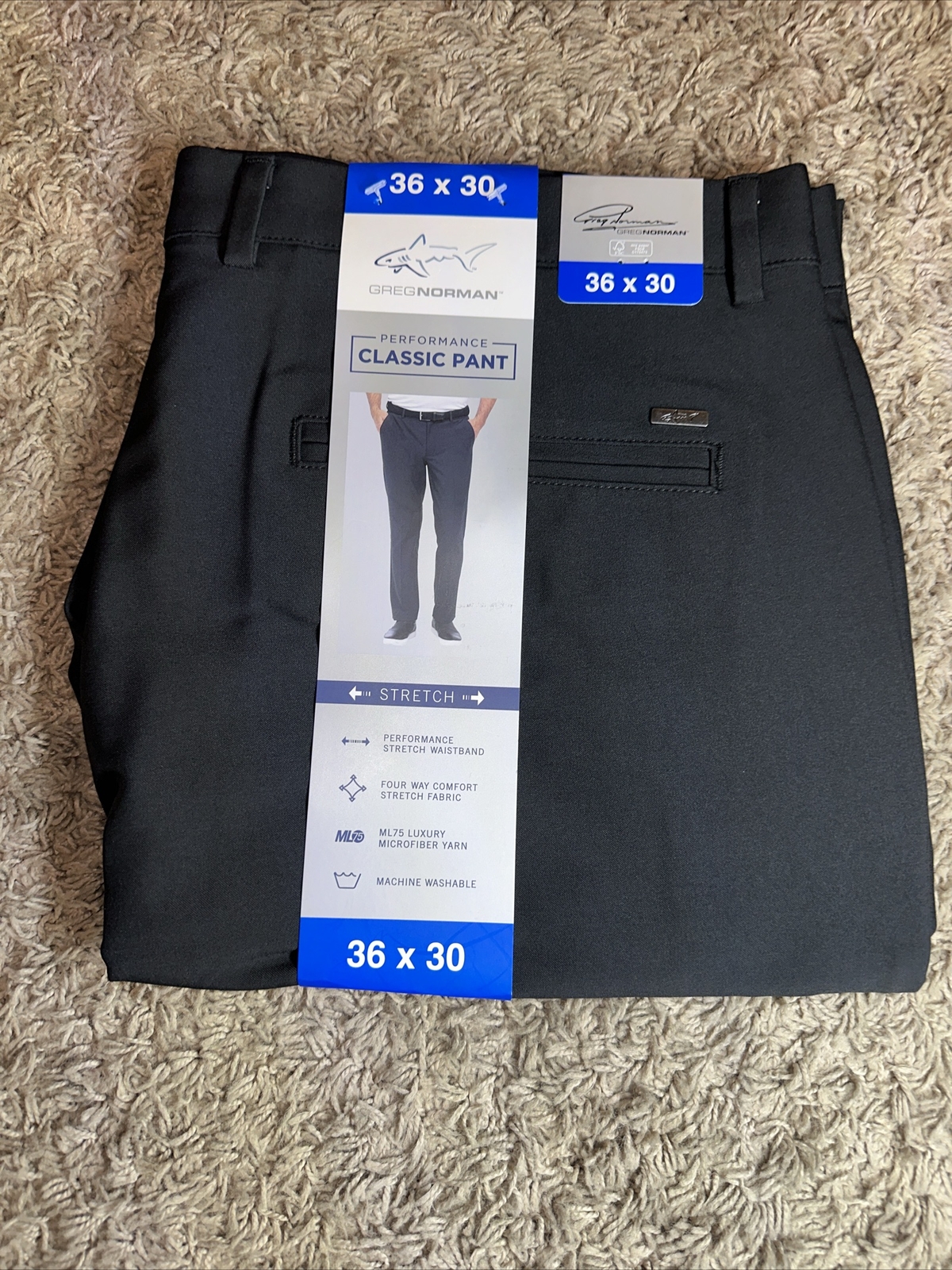 Men's Greg Norman Black 36 x 30 Performance Classic Pants