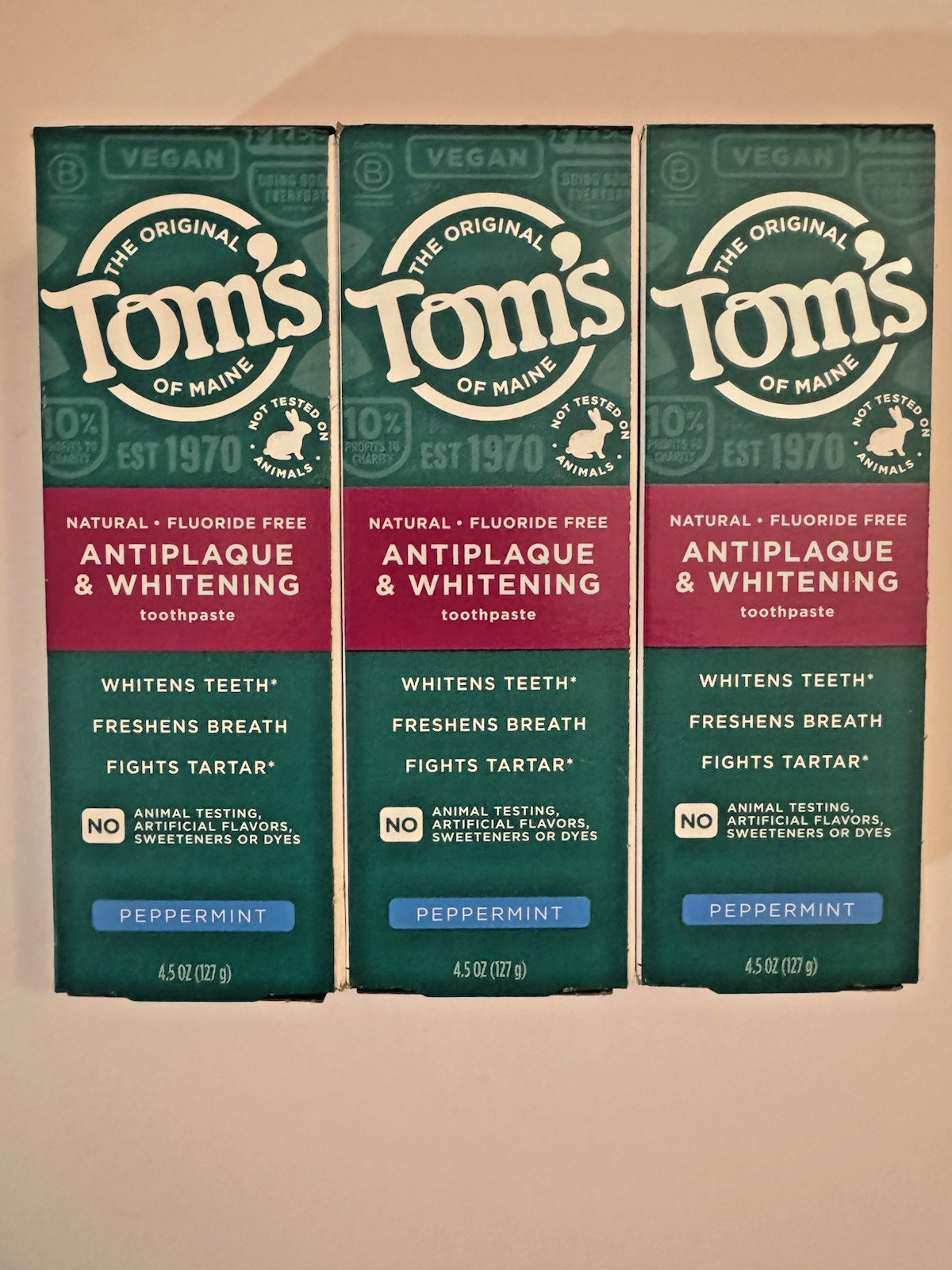 3 PACK - Tom's of Maine Antiplaque & Whitening Toothpaste 4.5 Oz ORIG FORMULA