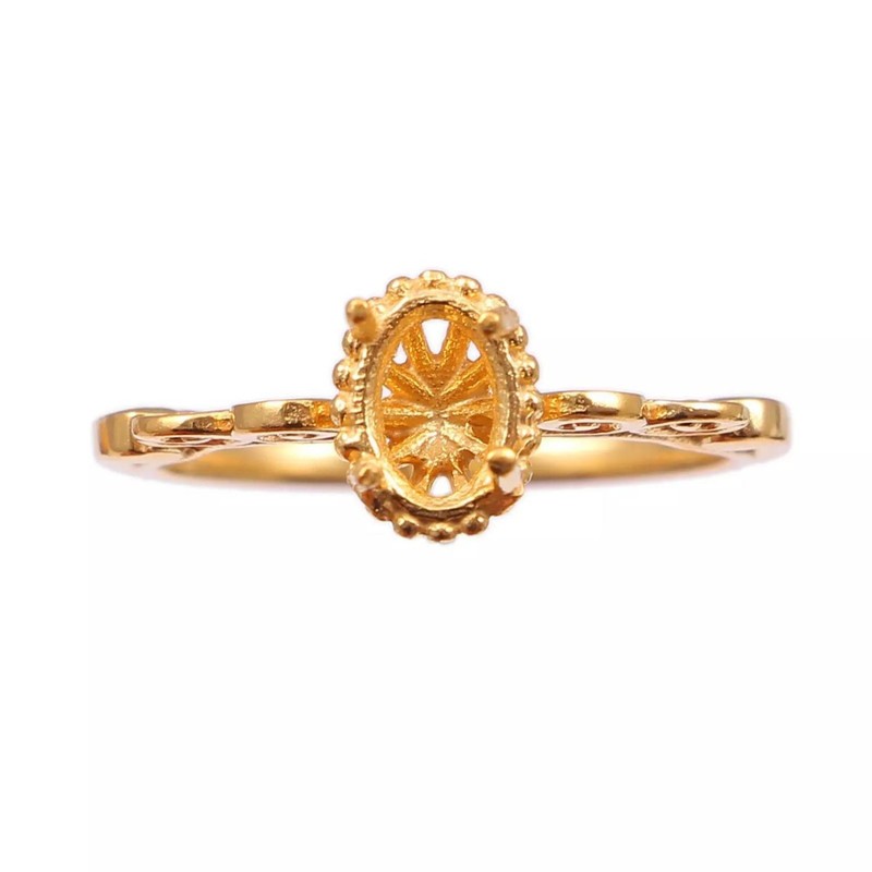Semi Mount Ring 7x5 MM Oval Shape Yellow Plated Women Ring 925 Sterling Silver