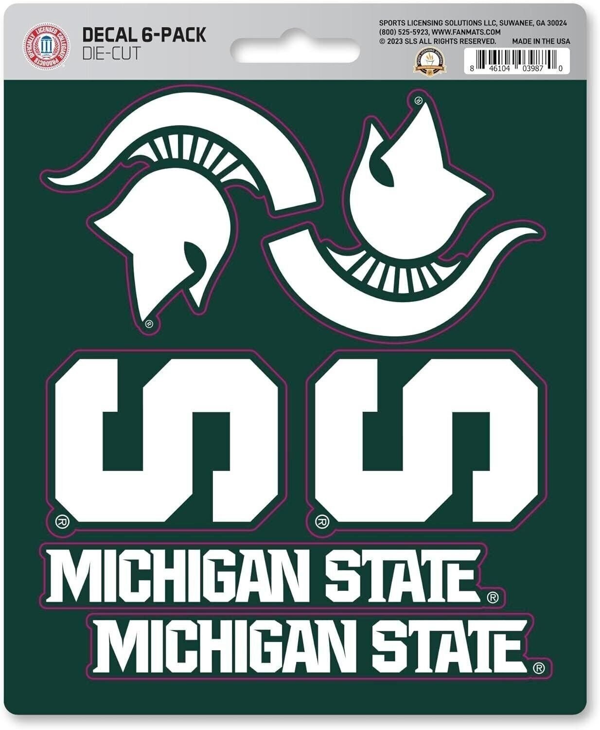 Michigan State University Spartans 6-Piece Decal Sticker Set, 5x6 Inch Sheet,...