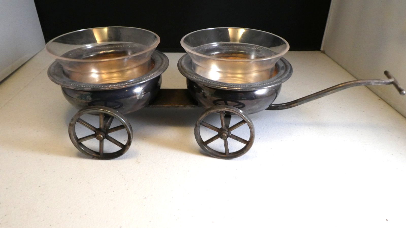 F.B. Rogers 1883 Silver plate #517 Wagon Condiment Server / Wine Bottle Coasters