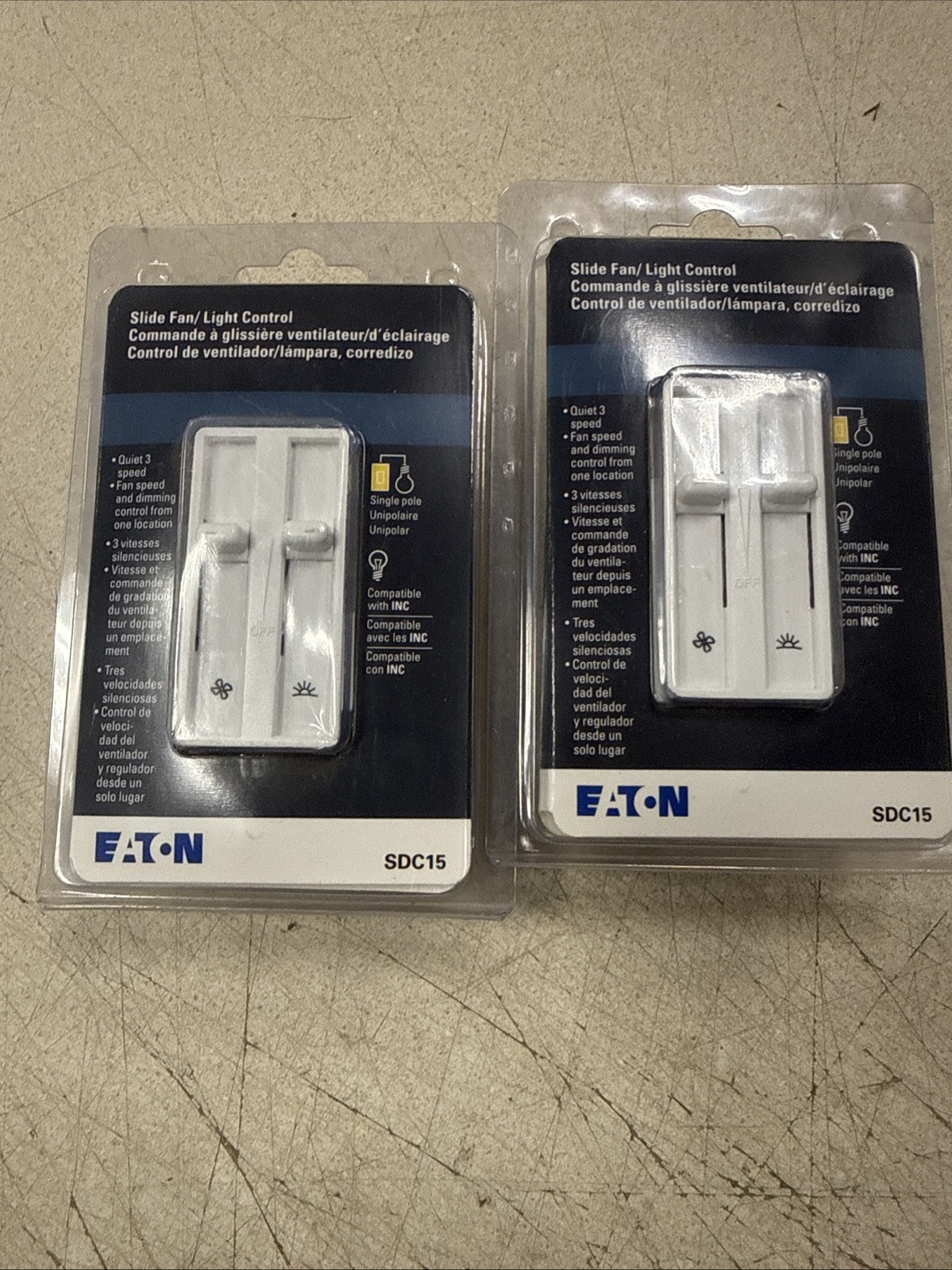 Eaton SDC15-W Slide Fan, 3-Speed, Light Control Non-Preset White SDC15 2 Pack