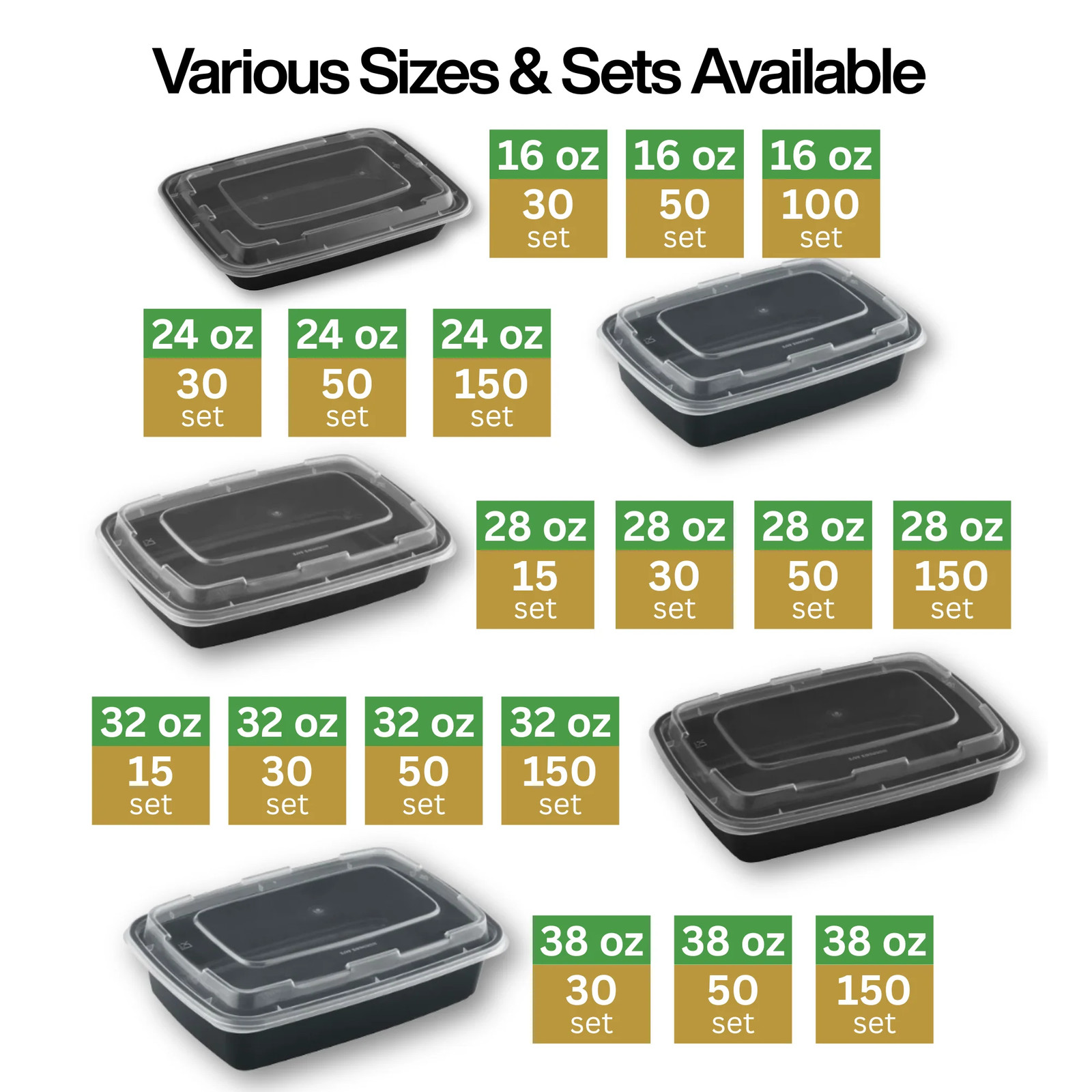 24oz Rectangular Microwaveable Container with Lid, 150 Sets (50/6)