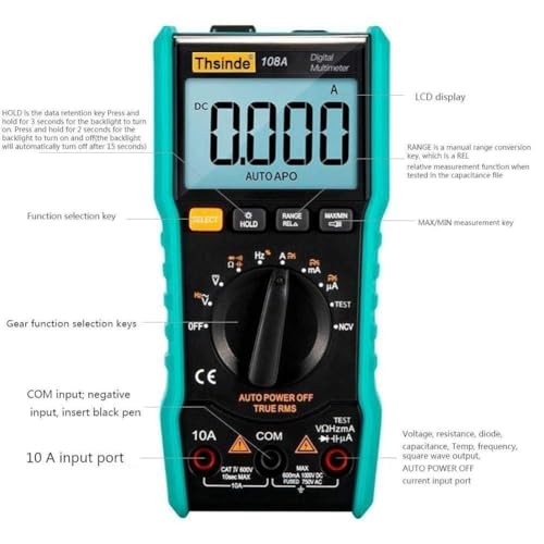 Auto-Ranging Digital Multimeter with Dual Waveform Generator, True RMS, NCV,