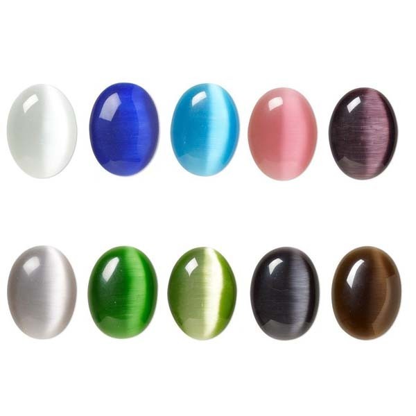 2 Grade A Glass Cat's Eye Fiber Optic 6mm x 4mm Flat Back Loose Oval Cabochons