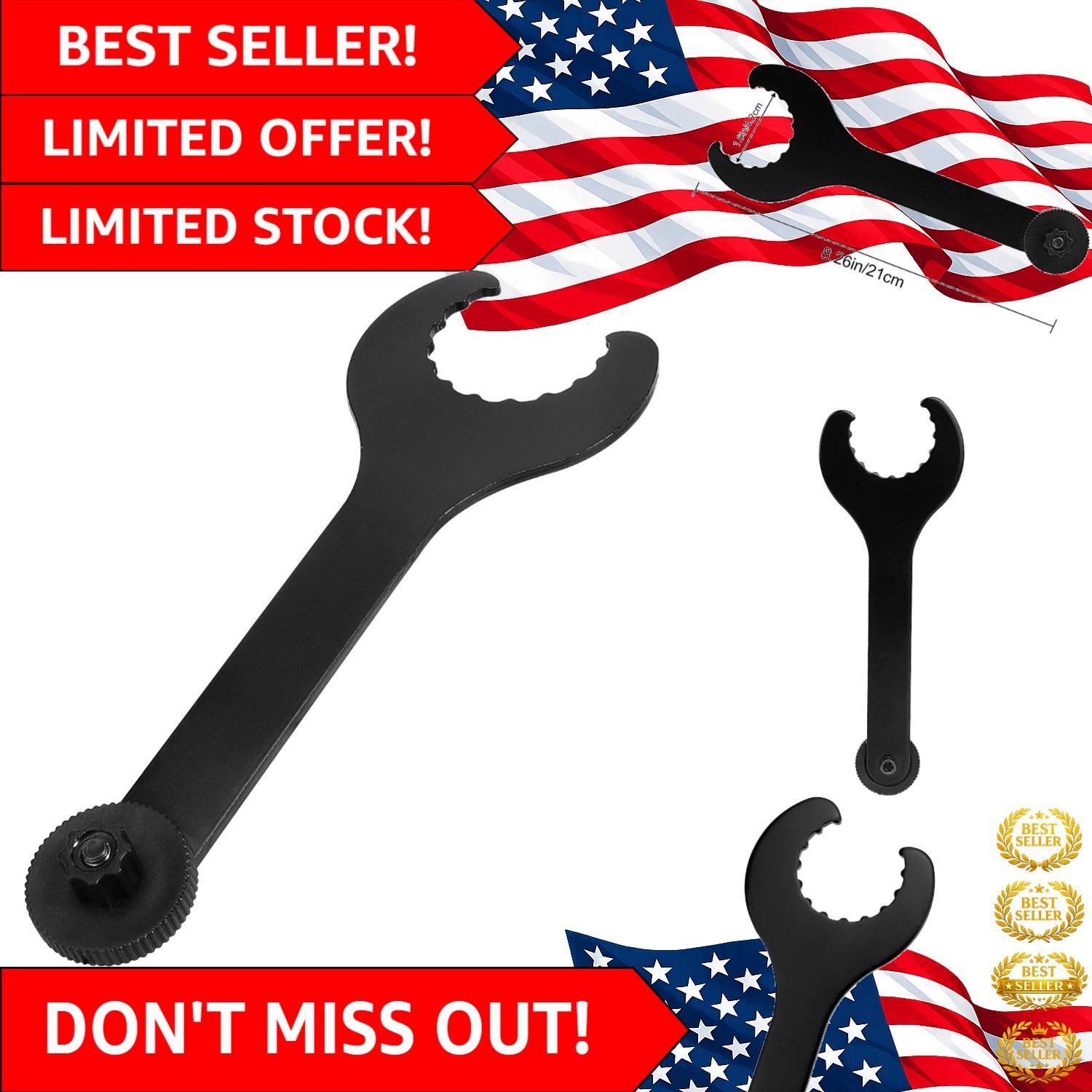 Black Bottom Bracket Wrench Compatible with Hollowtech II - Mechanical Operation