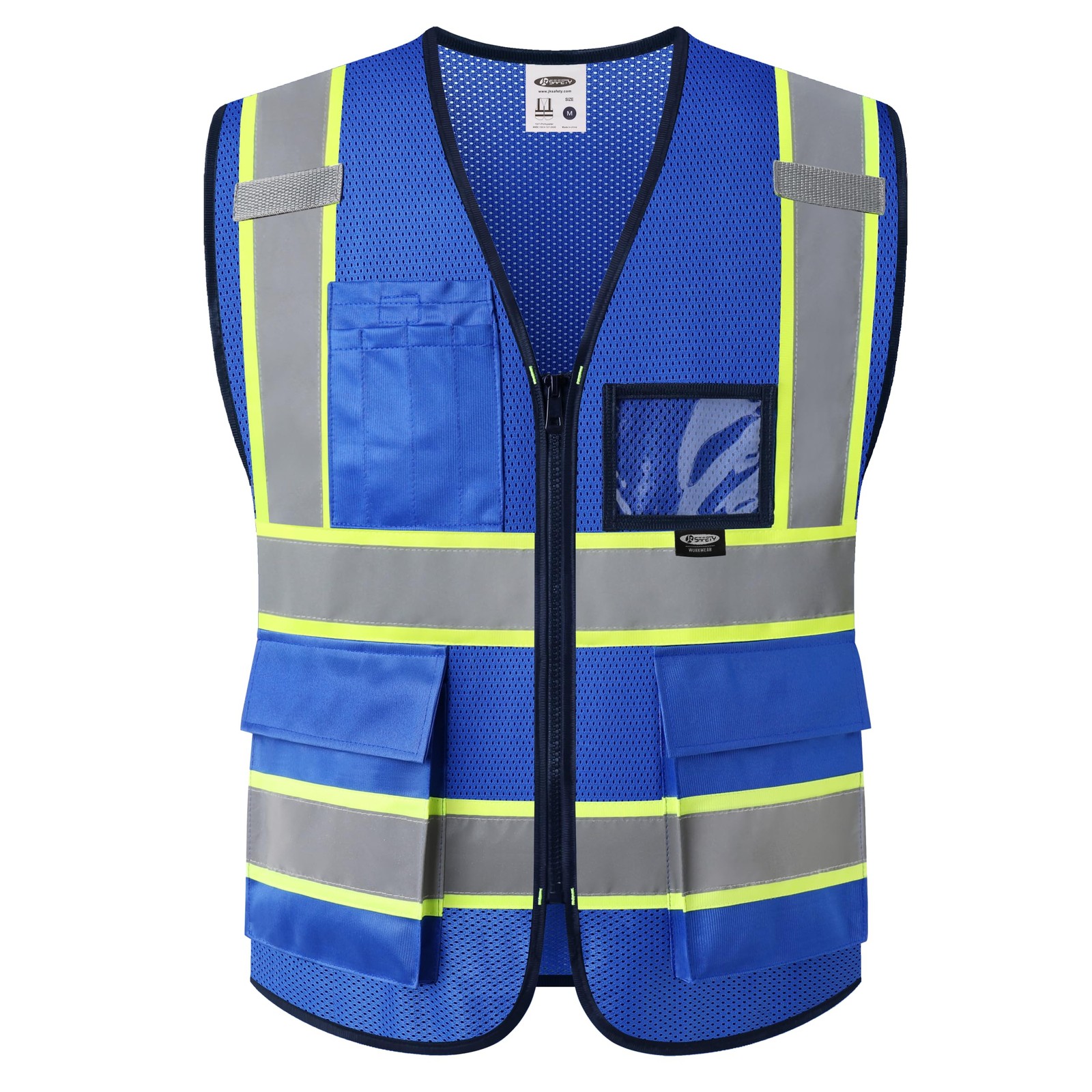 JKSafety Safety Vest for Men Women Hi Vis with Pockets and X-Large, Blue