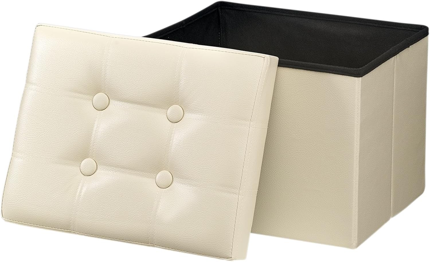 Storage Ottoman, Folding Foot Stool with Thicker 17"D x 13"W x 13"H, Beige