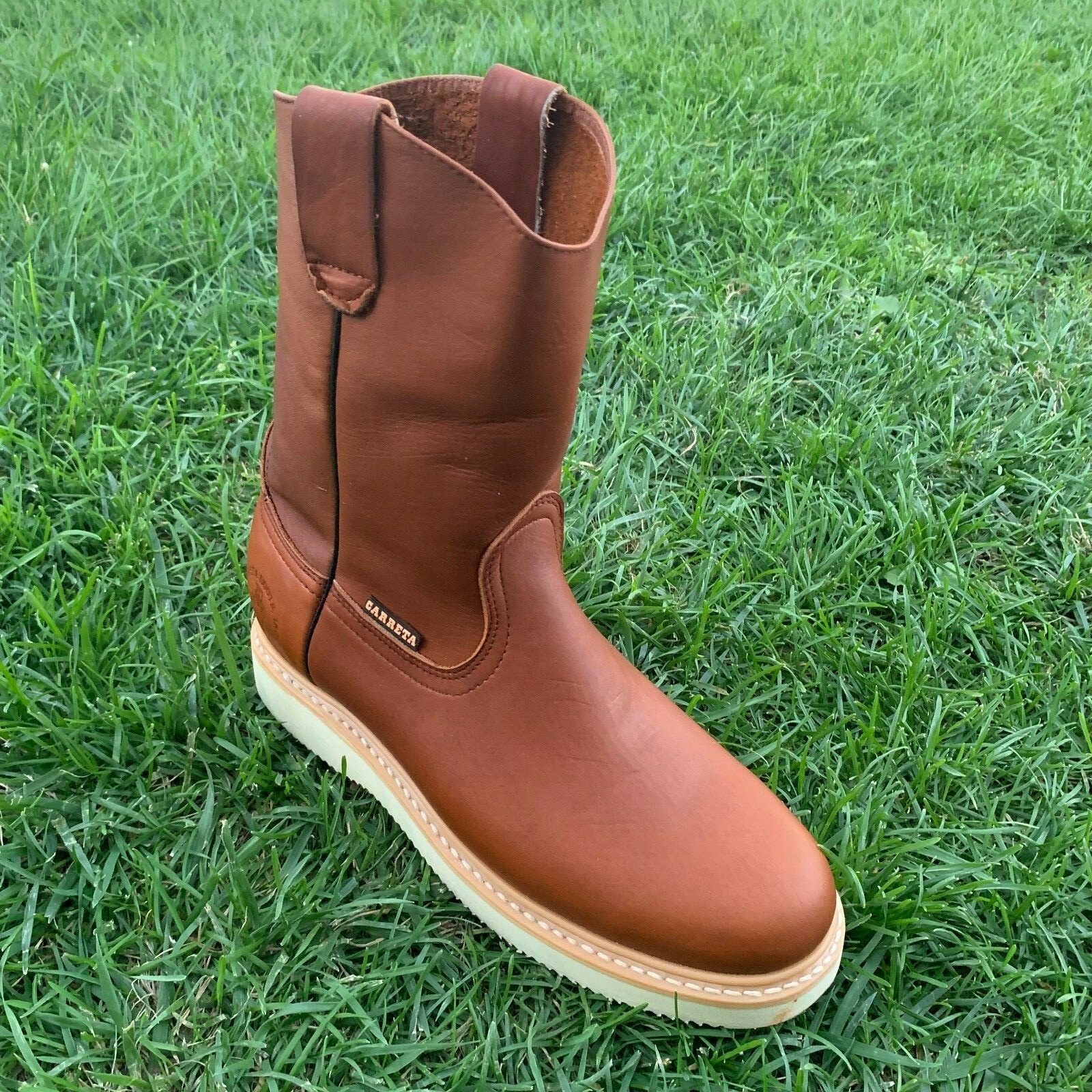 Men's STEEL TOE Leather Work Boots Light Weight Pull On Water Oil Resistant 415