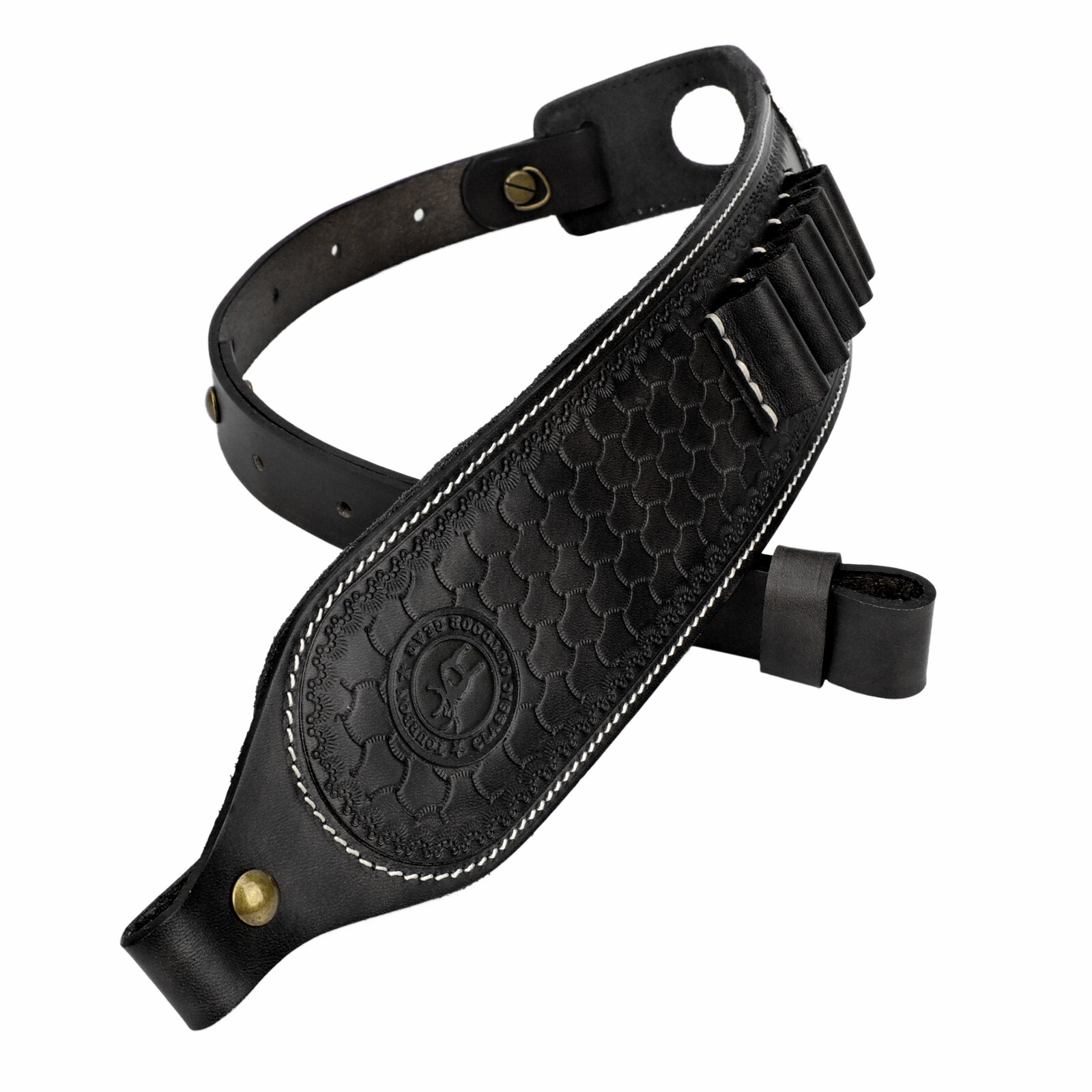 Black Leather 30-06/45-70 Rifle Sling Ammo Holder Thumb Rest Gun Strap-Xmas Gift