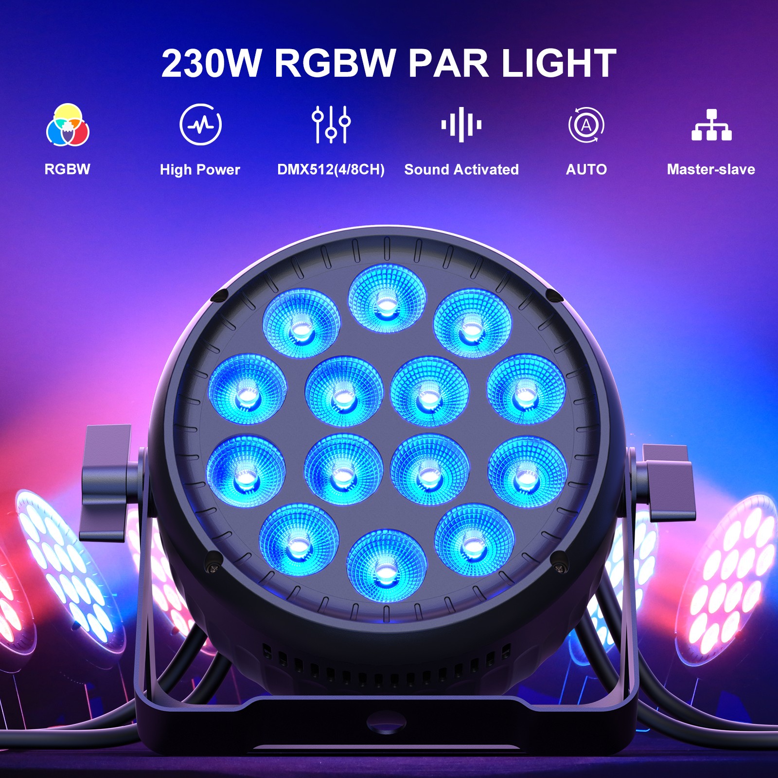 14 LED 230W PAR Light RGBW DMX Beam Stage Light Disco Wedding Party DJ Bar