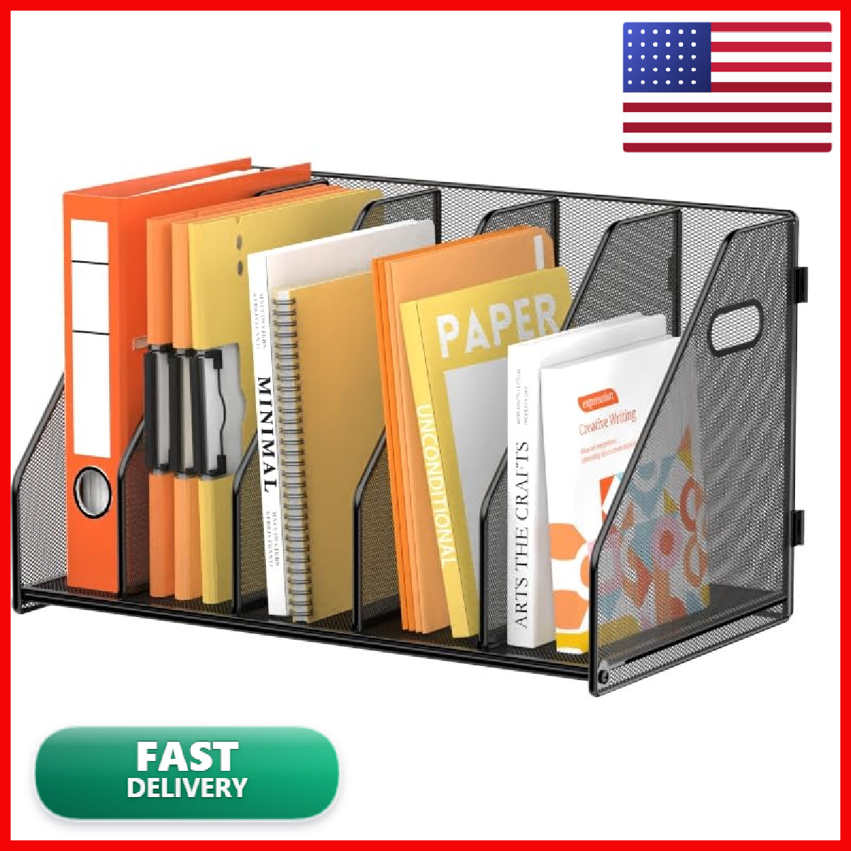 Supeasy Magazine File Holder 5 Vertical Compartments Rack Metal Desk File