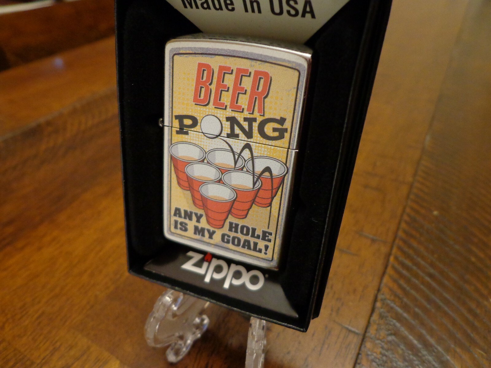 BEER PONG ANY HOLE IS MY GOAL ZIPPO LIGHTER MINT IN BOX