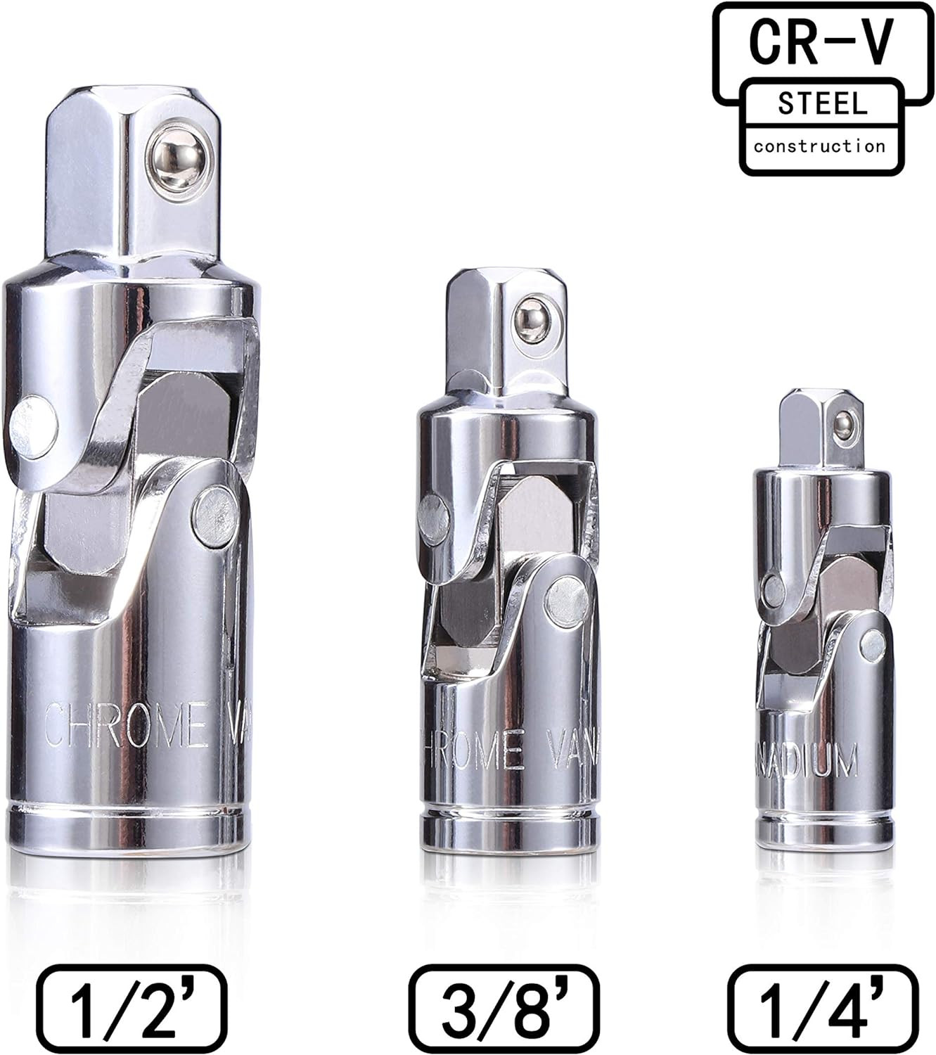 3PCS Universal Joint Socket Set, Chrome Vanadium Steel Swivel Socket Adapter Set