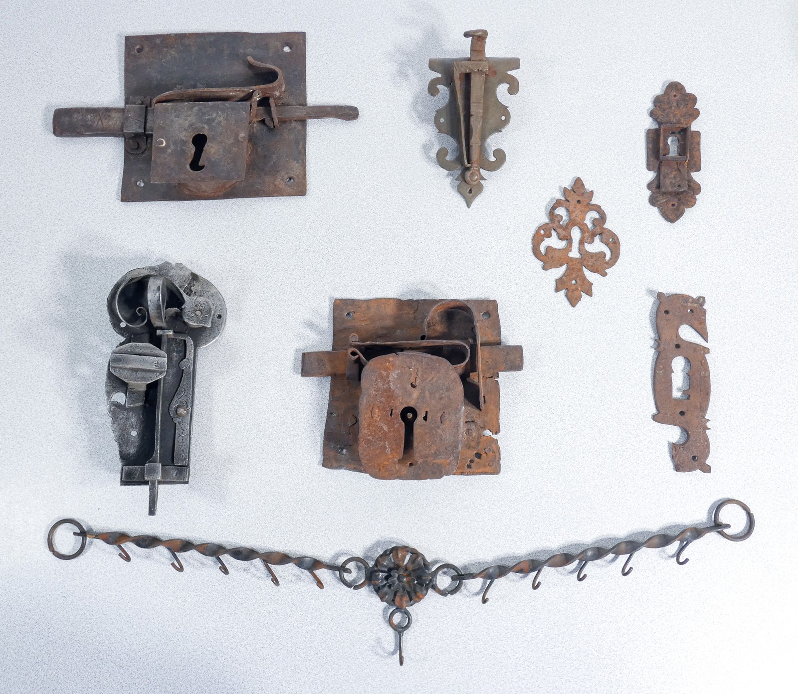 ANTIQUE Lot of 8 Escutcheon Locks XVIII XIX Century Iron Safe Door