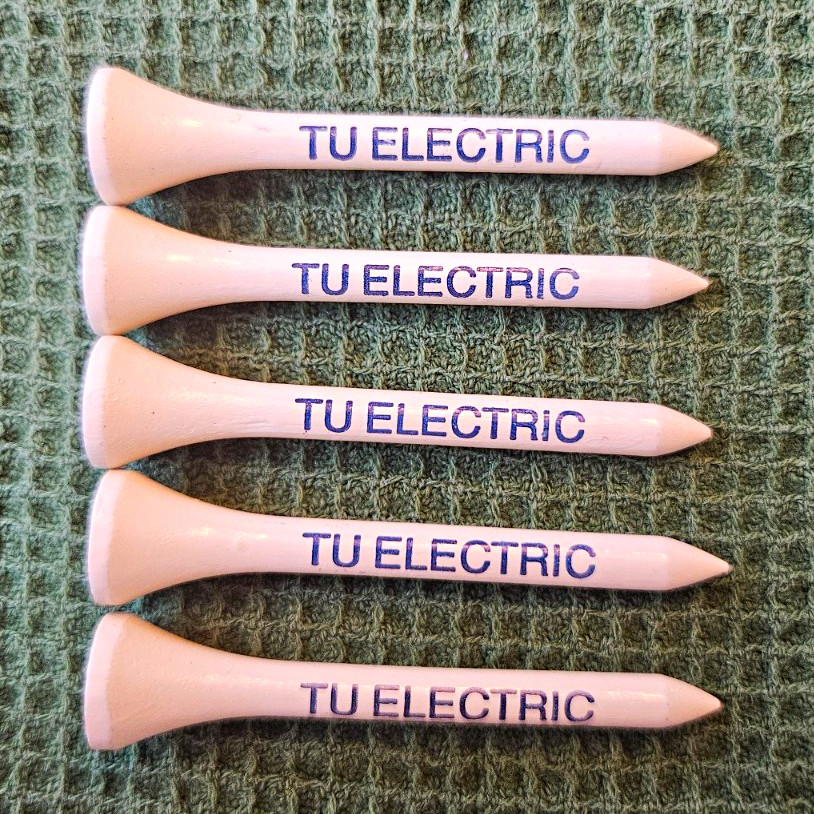 Lot of 5 White Wooden Golf Tees 3.25 "TU ELECTRIC" Advertising Print Promotion