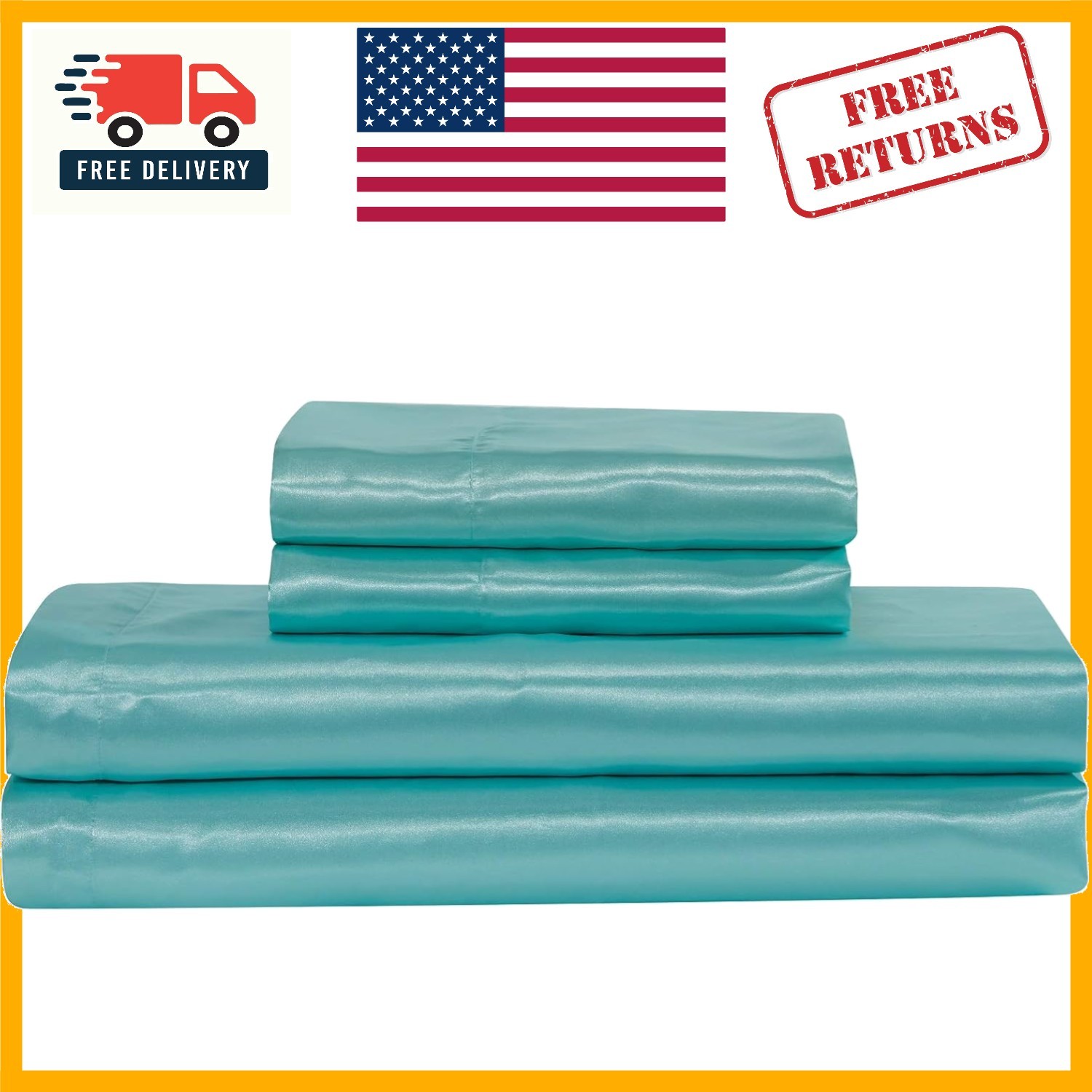 Luxurious 4pc Aqua Blue Queen Sheet Set - Soft Silky Satin with Deep Pockets