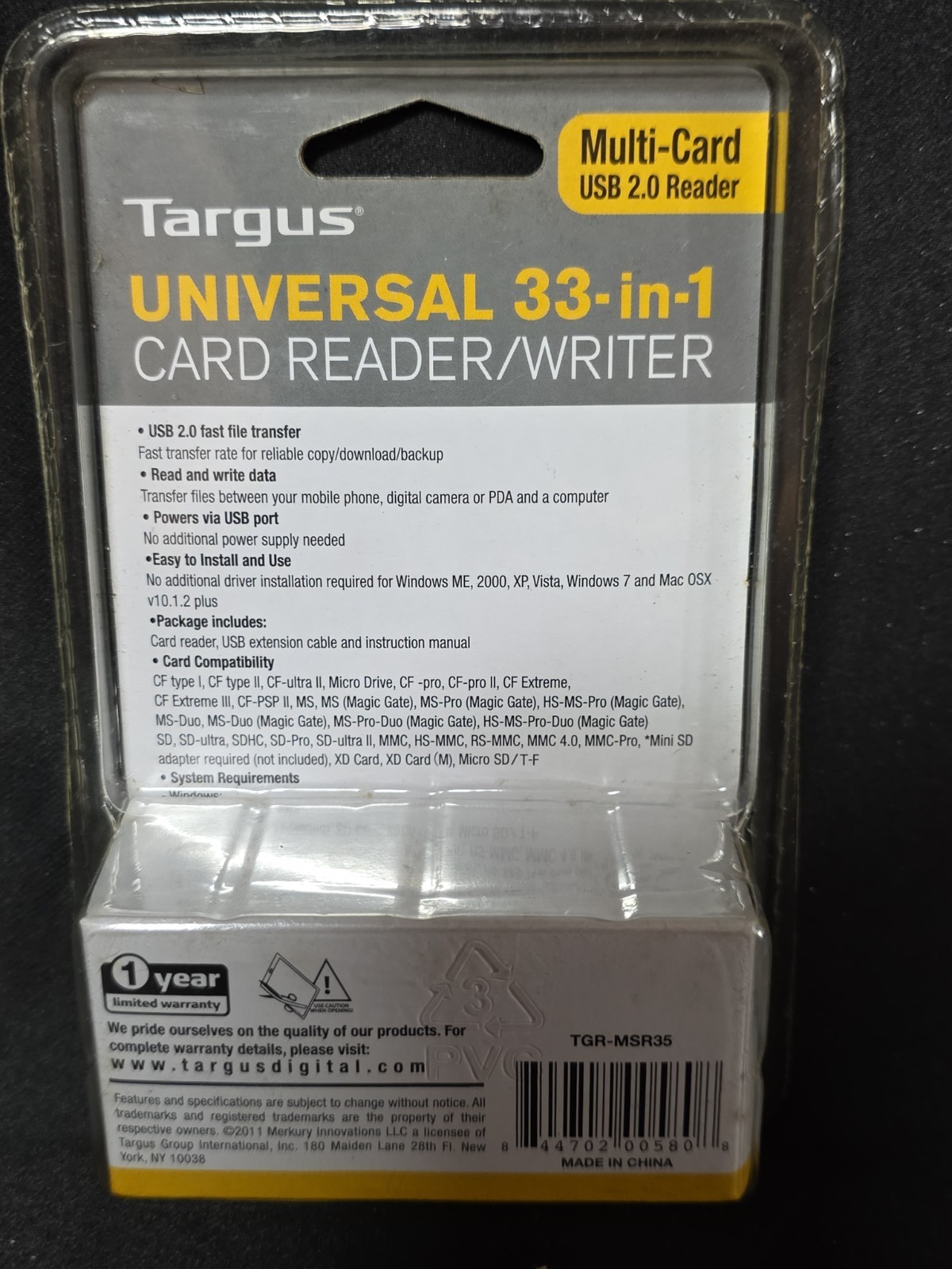 NOS Targus Universal 33 in 1 Card Reader Writer Multi Card USB 2.0 Reader Sealed