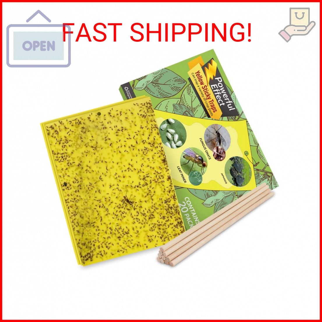Kensizer 20-Pack Fruit Fly Trap, Yellow Sticky Gnat Traps Killer for Indoor/Outd