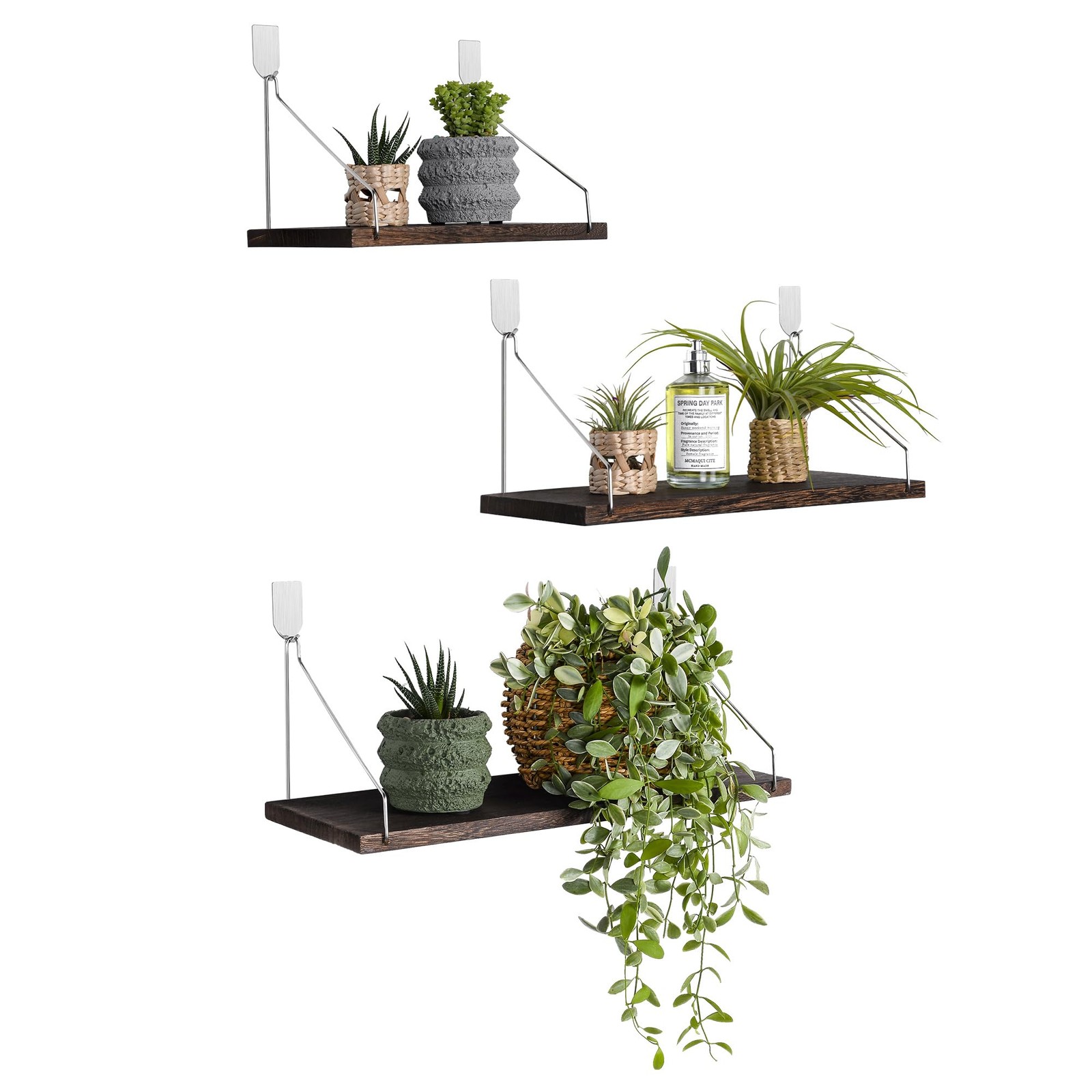 MITIME Floating Shelves Set of 3 Rustic Solid Wood L+M+S, Retro Color