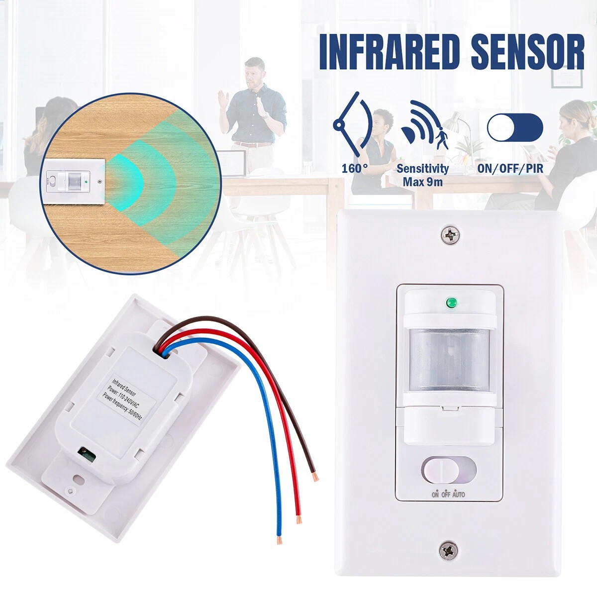3PCS Automatic PIR Occupancy Motion Sensor Light Switch Auto On/Off Infrared