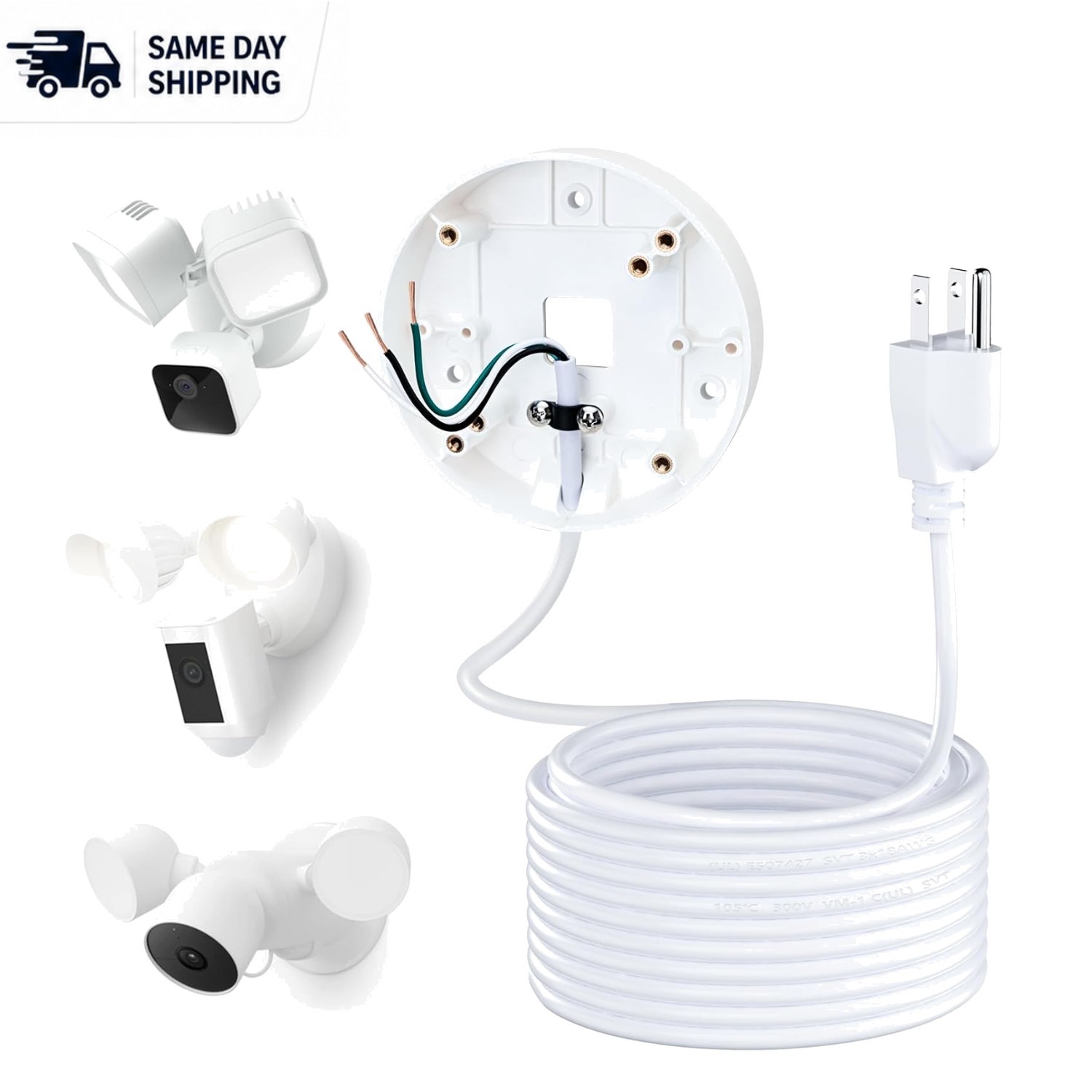 Weatherproof 20ft Charging Cable & Mount for Security Floodlight Cameras