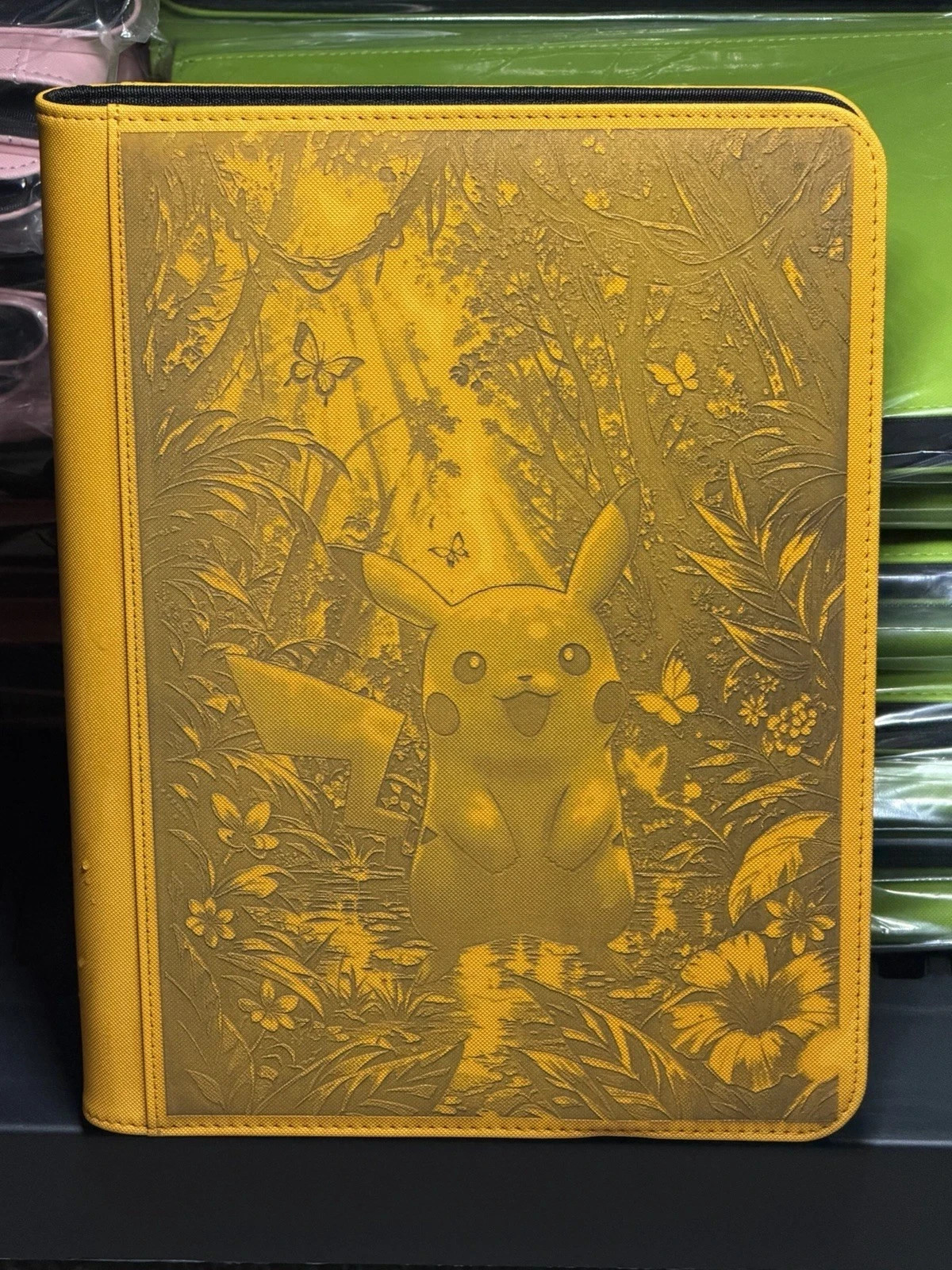 Pikachu in Forest Laser Engraved Ringless Zipper Binder 9-12 Slot Binder Pokemon