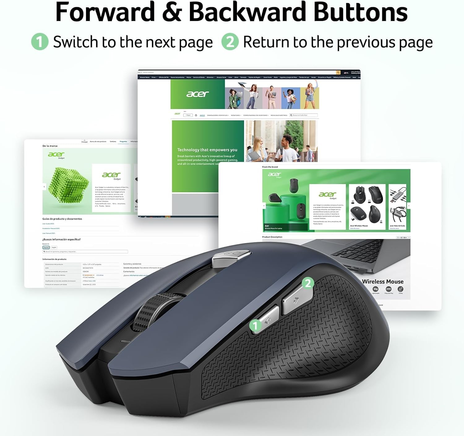 acer Wireless Mouse for Laptop 2.4GHz Computer Mouse 3 Adjustable DPI Office