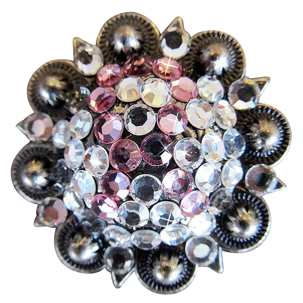 HILASON Set of 2 Western Screw Back Concho Breast Cancer Crystal Bling Cowgirl