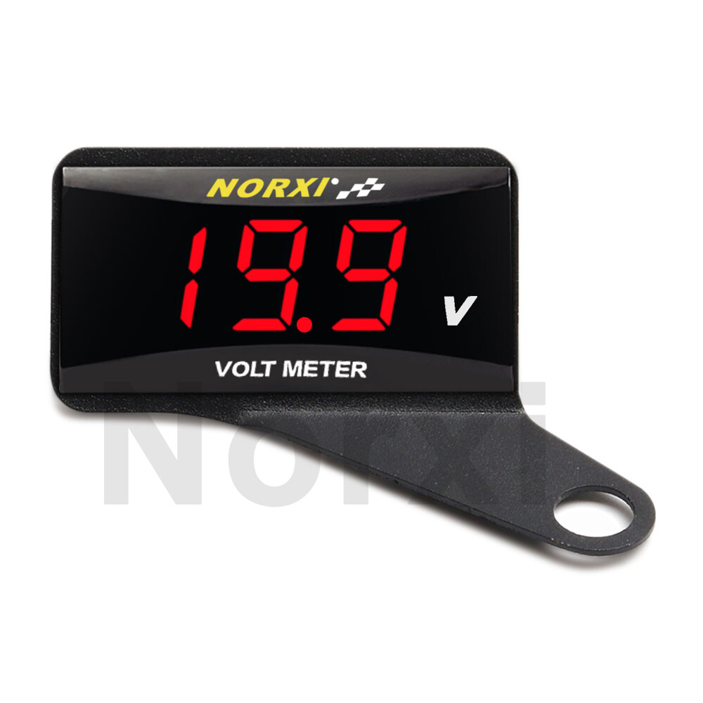 koso Motorcycle Voltage LED Digital Voltmeter Norxi Red Meter+Holder Universal