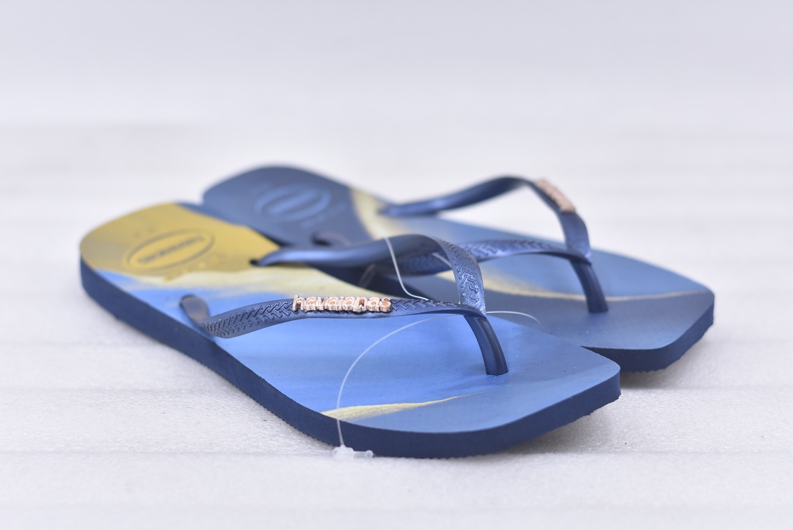 Womens Havaianas Slim Square Flip-Flop Sandals - Navy Blue Size 7/8 (EU 37-38)