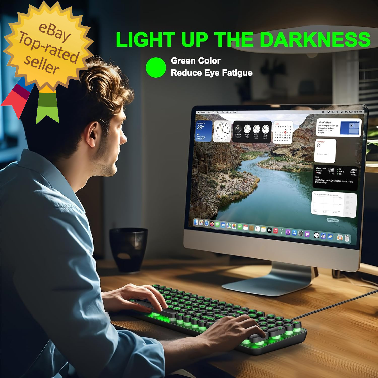 Large Print Backlit Keyboard, Wired USB Lighted Computer Keyboards with 7-Color