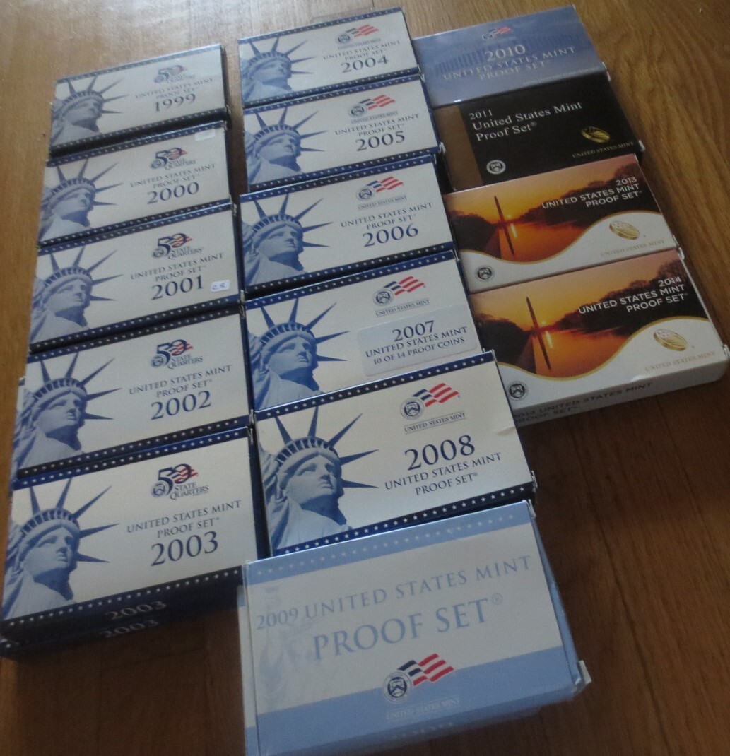 Empty Box Proof Set Used 1999 to 2014 26 Box & 26 COA No Coins Empty Box Only