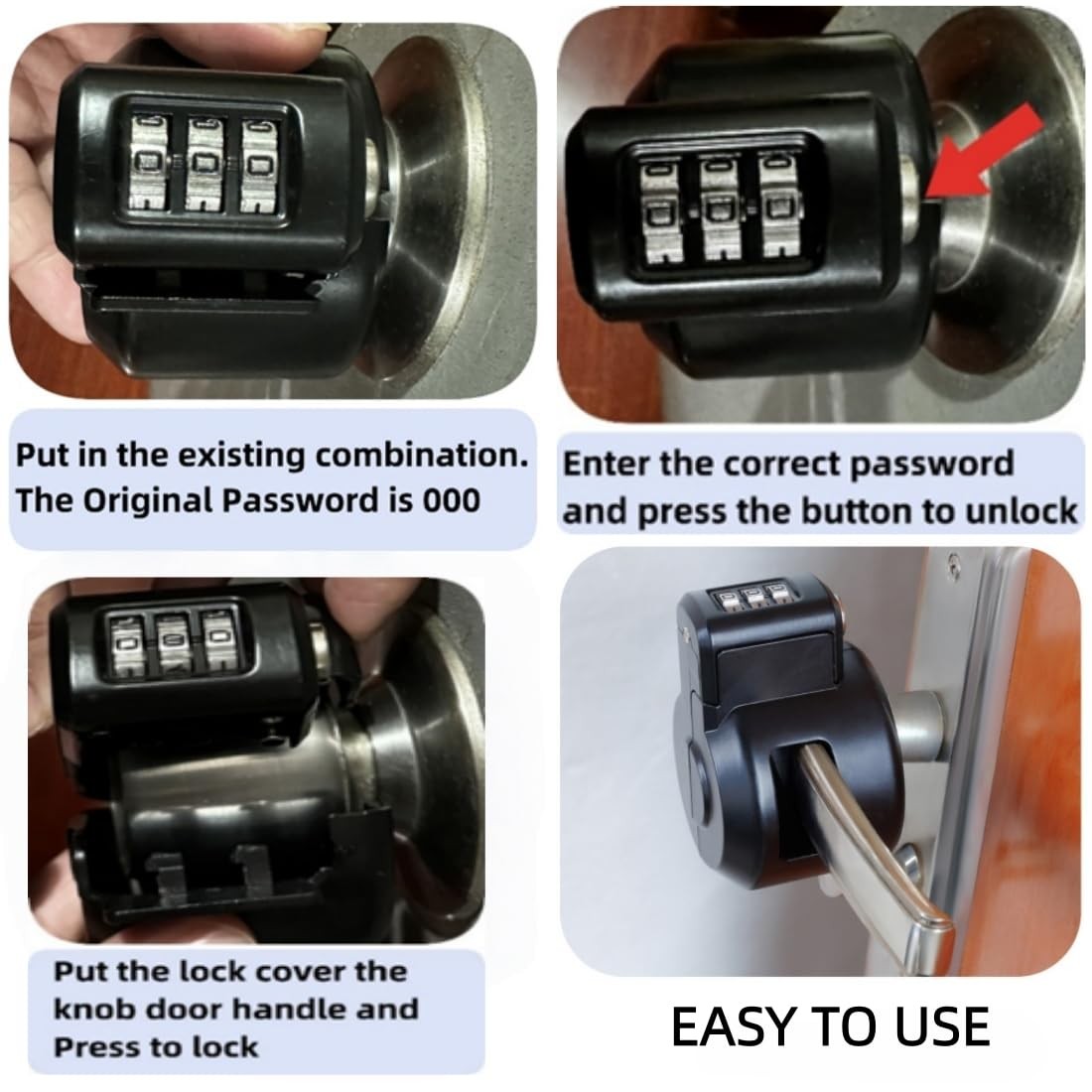Keyed Door Handle Lockout Device Cover with Code to Disable Access Black