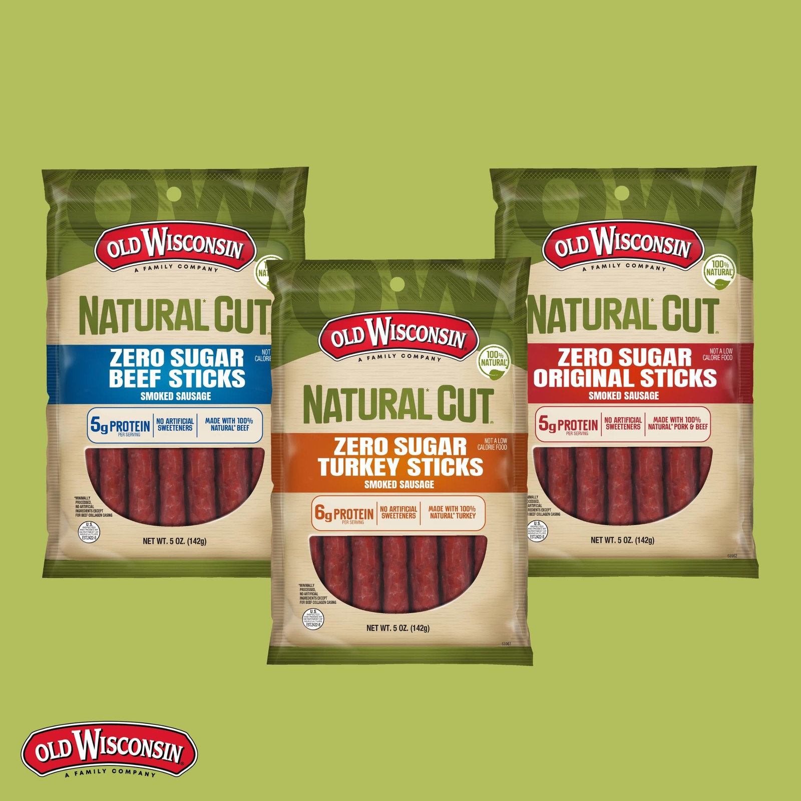 Old Wisconsin Natural Cut Beef Sausage Snack Sticks, Zero Sugar, Naturally Sm...