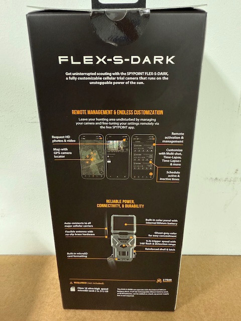New Spypoint Flex-S-Dark Solar No-Glow Wireless Cellular Game Trail Camera 40MP